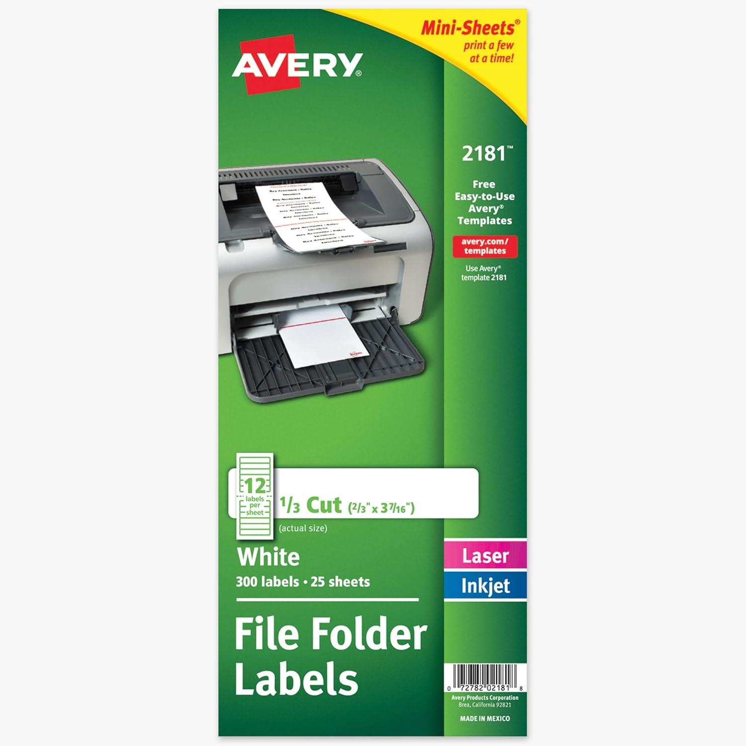 Avery Mini-Sheets File Folder Labels, 2/3" x 3-7/16", 300ct (2181)