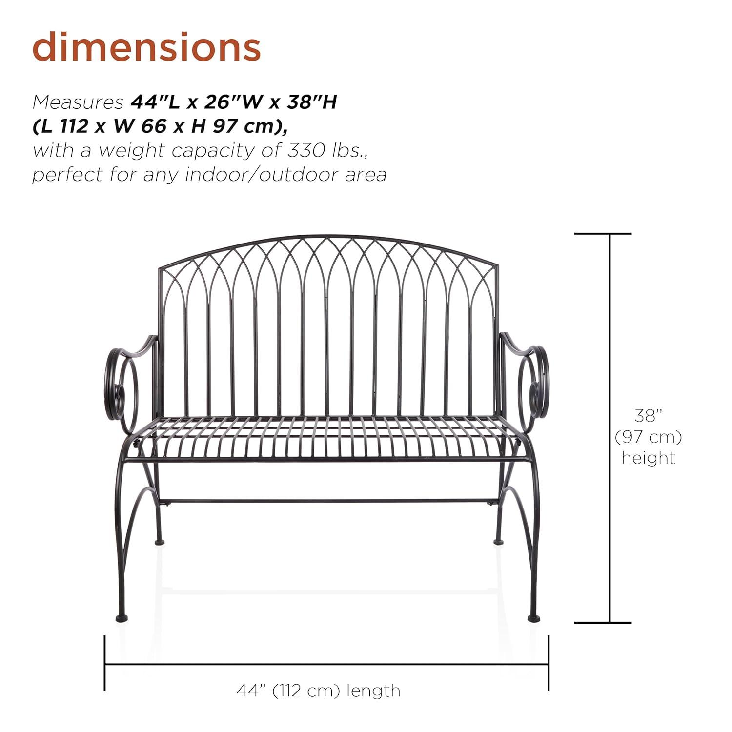 Alpine Corporation 44" x 26" x 38" Decorative Metal Wire Garden Bench, Black