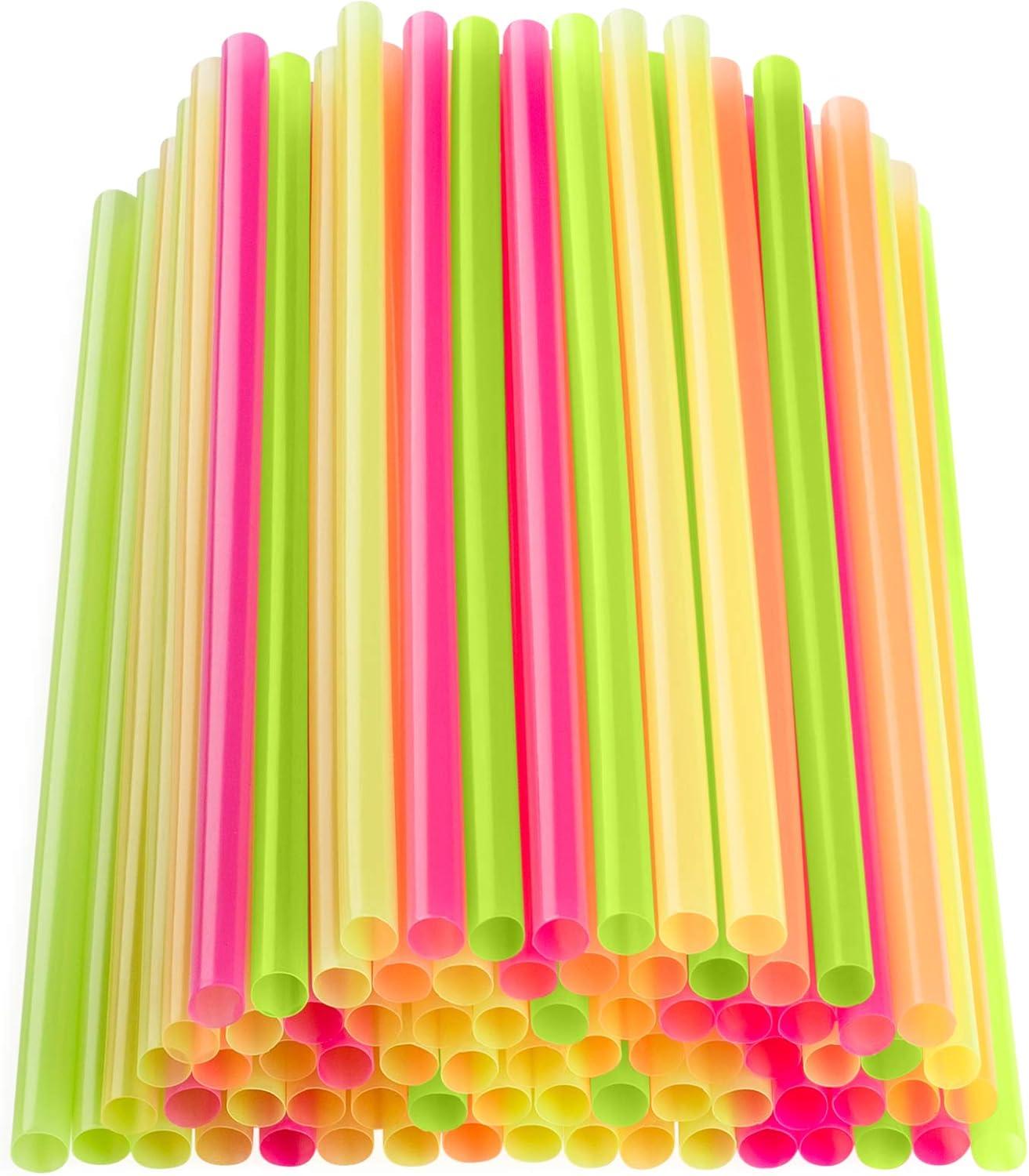 Assorted Color Wide Plastic Smoothie and Boba Straws, 100 Pack