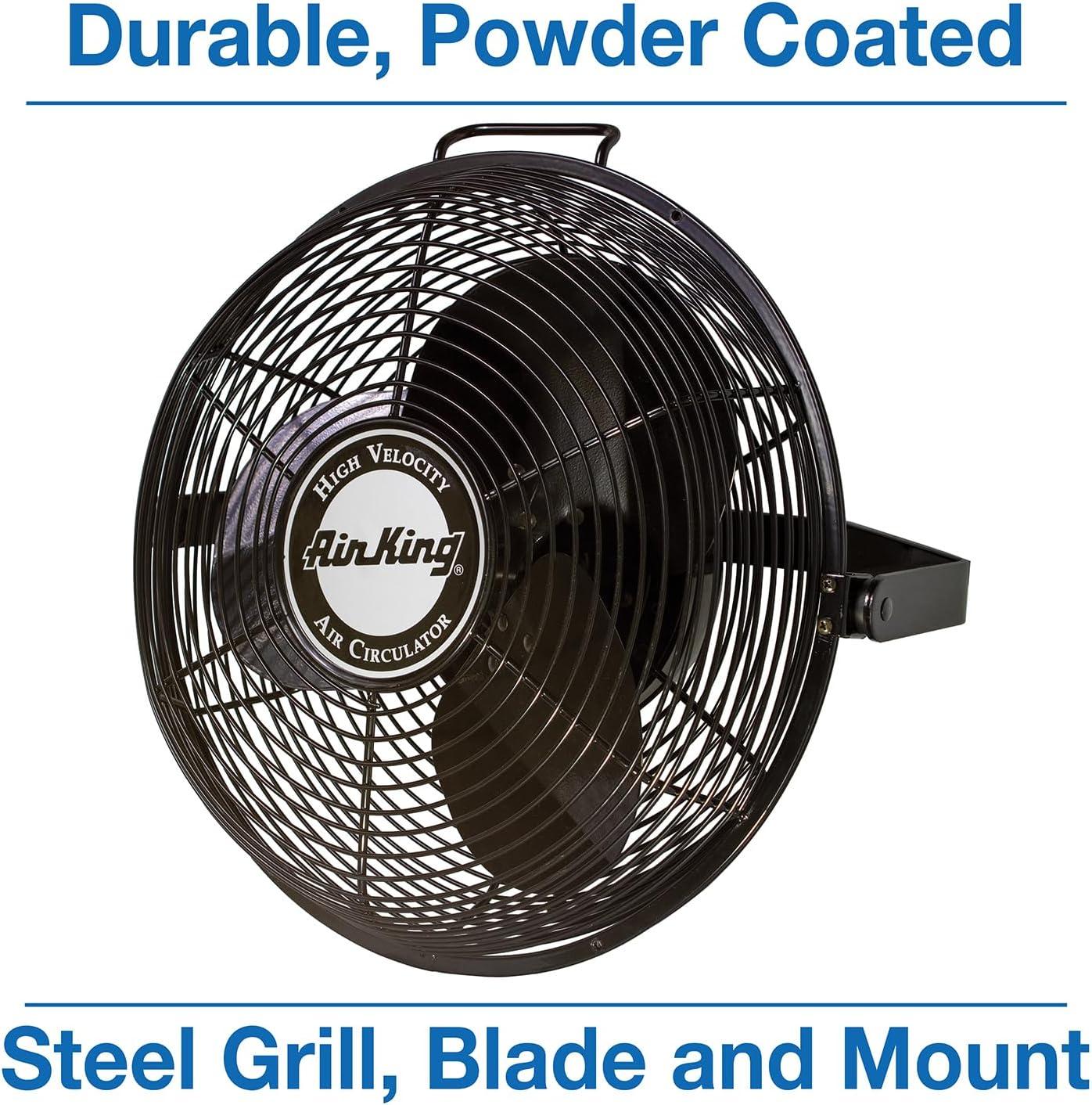 Air King 14 Inch 1/20 Horsepower 3-Speed Indoor Industrial and Commercial Enclosed Pivoting Warehouse Garage Steel Multi-Mount Fan, Black