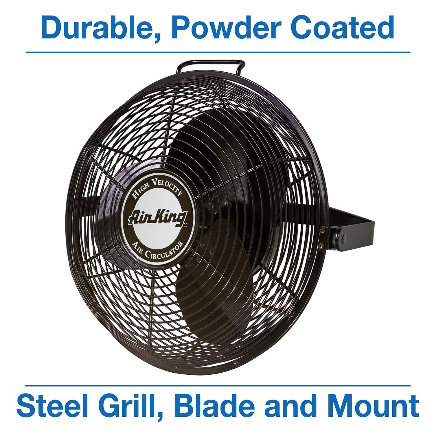 Air King 14 Inch 1/20 Horsepower 3-Speed Indoor Industrial and Commercial Enclosed Pivoting Warehouse Garage Steel Multi-Mount Fan, Black