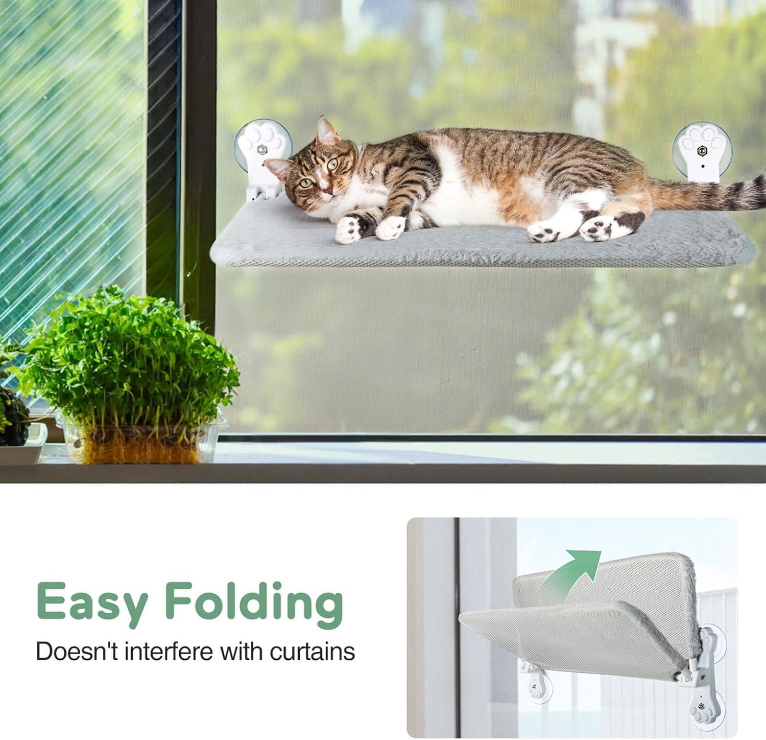 Tucker Murphy Pet™ Foldable Cat Hammock For Window - Cordless, Embeded Machine Washable Padded Bed, Robust Metal Frame - Cat Window Perch For Large Cats And Kittens (White Bolster Bed, Large)