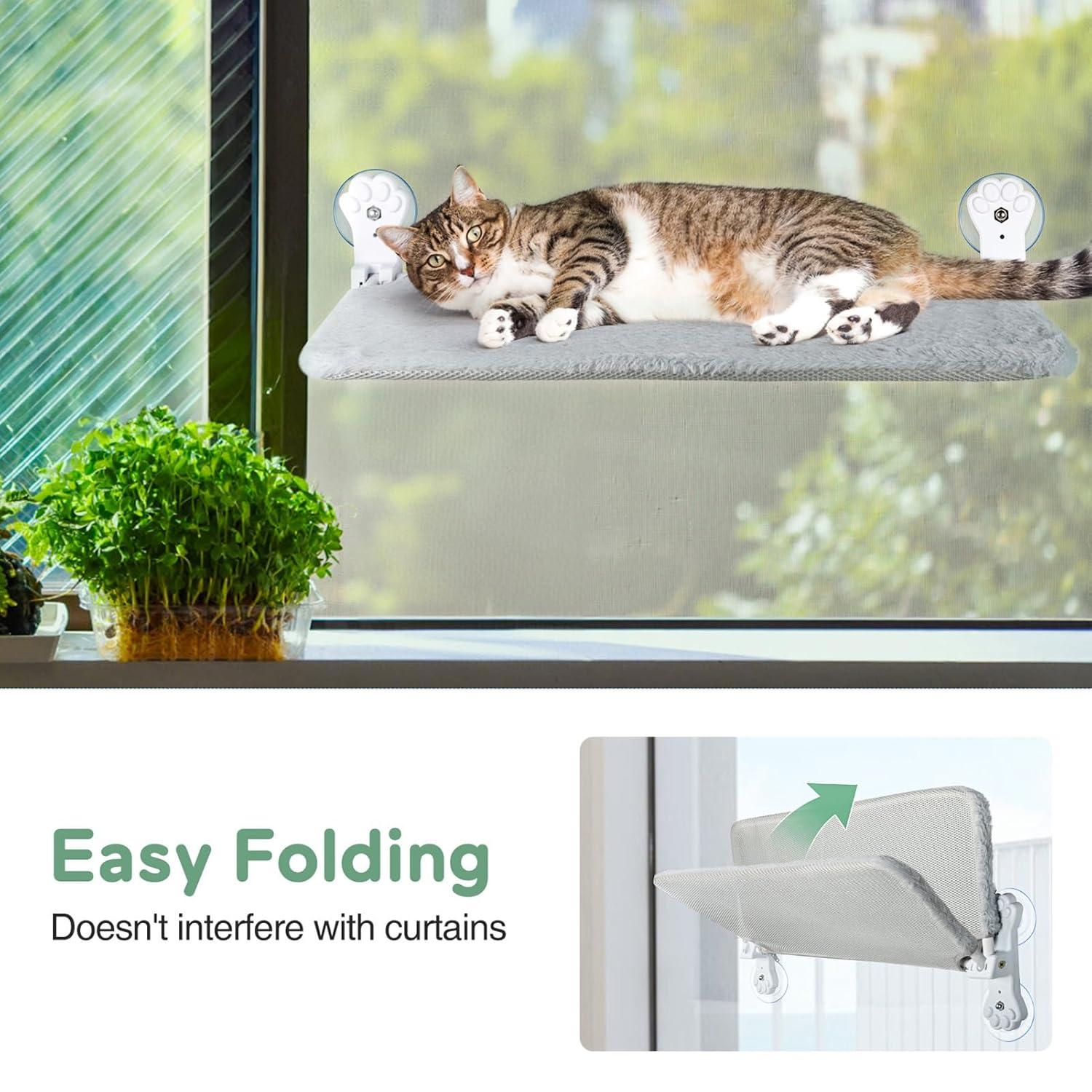 Tucker Murphy Pet™ Foldable Cat Hammock For Window - Cordless, Embeded Machine Washable Padded Bed, Robust Metal Frame - Cat Window Perch For Large Cats And Kittens (White Bolster Bed, Large)