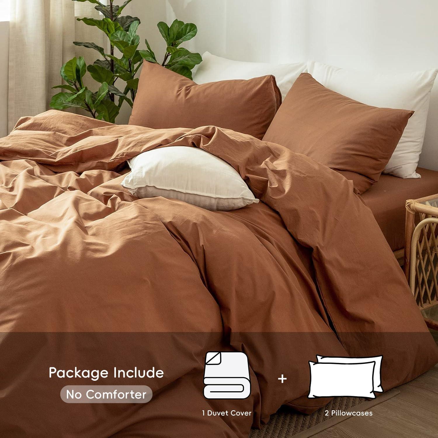 MOOMEE 100% Washed Cotton Linen Like Textured Duvet Cover Set