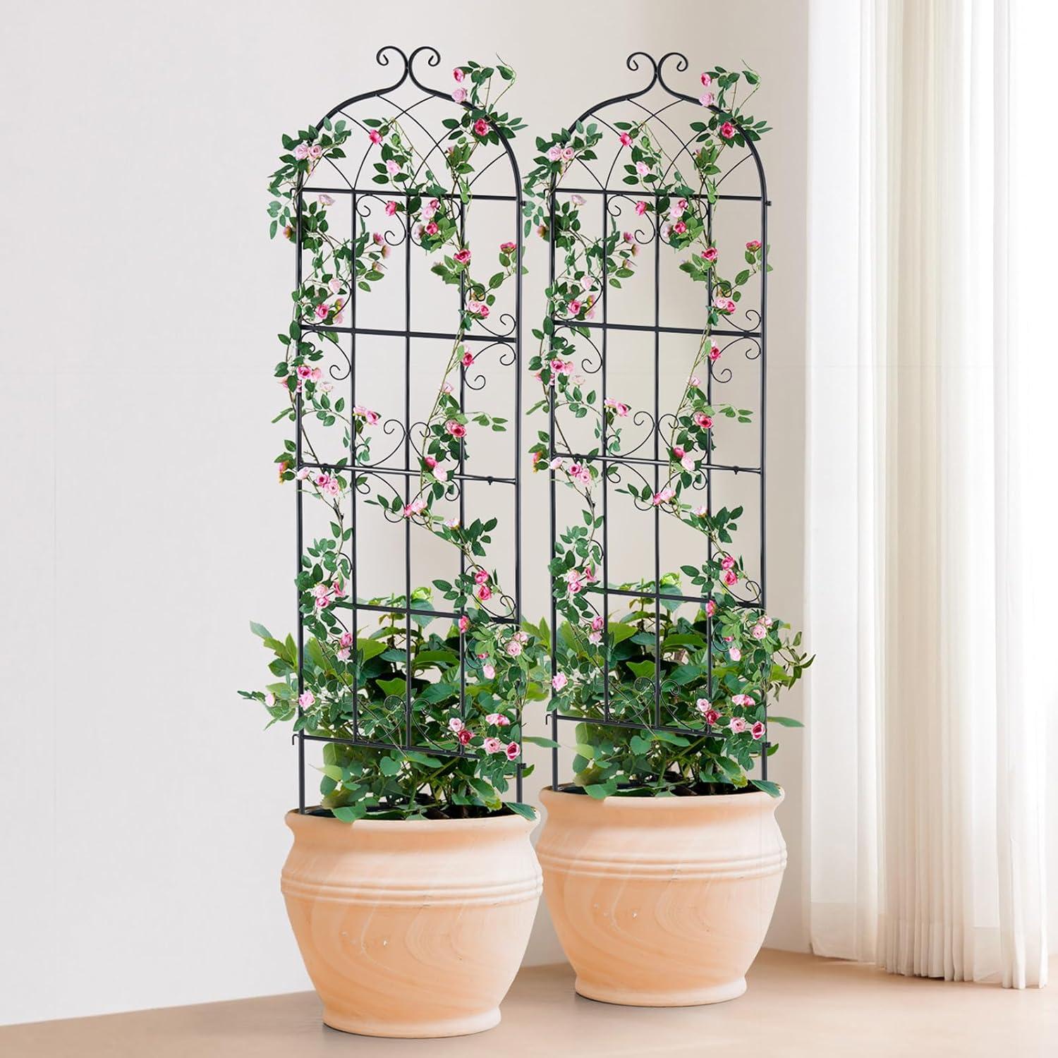 Garden Trellis for Climbing Plants, 60 x 15 in., 2 Packs Rustproof Metal Garden Flower Trellis, Climbing Rose Trellis