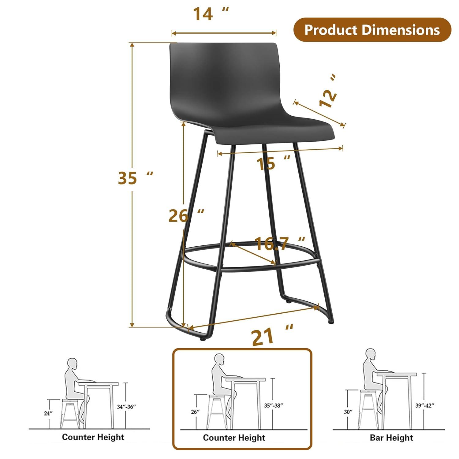 Bar Stools Set of 4 Counter Height Bar Stools Modern Swivel Bar Chairs with Back Plastic 24" Metal Counter Height stools,Black