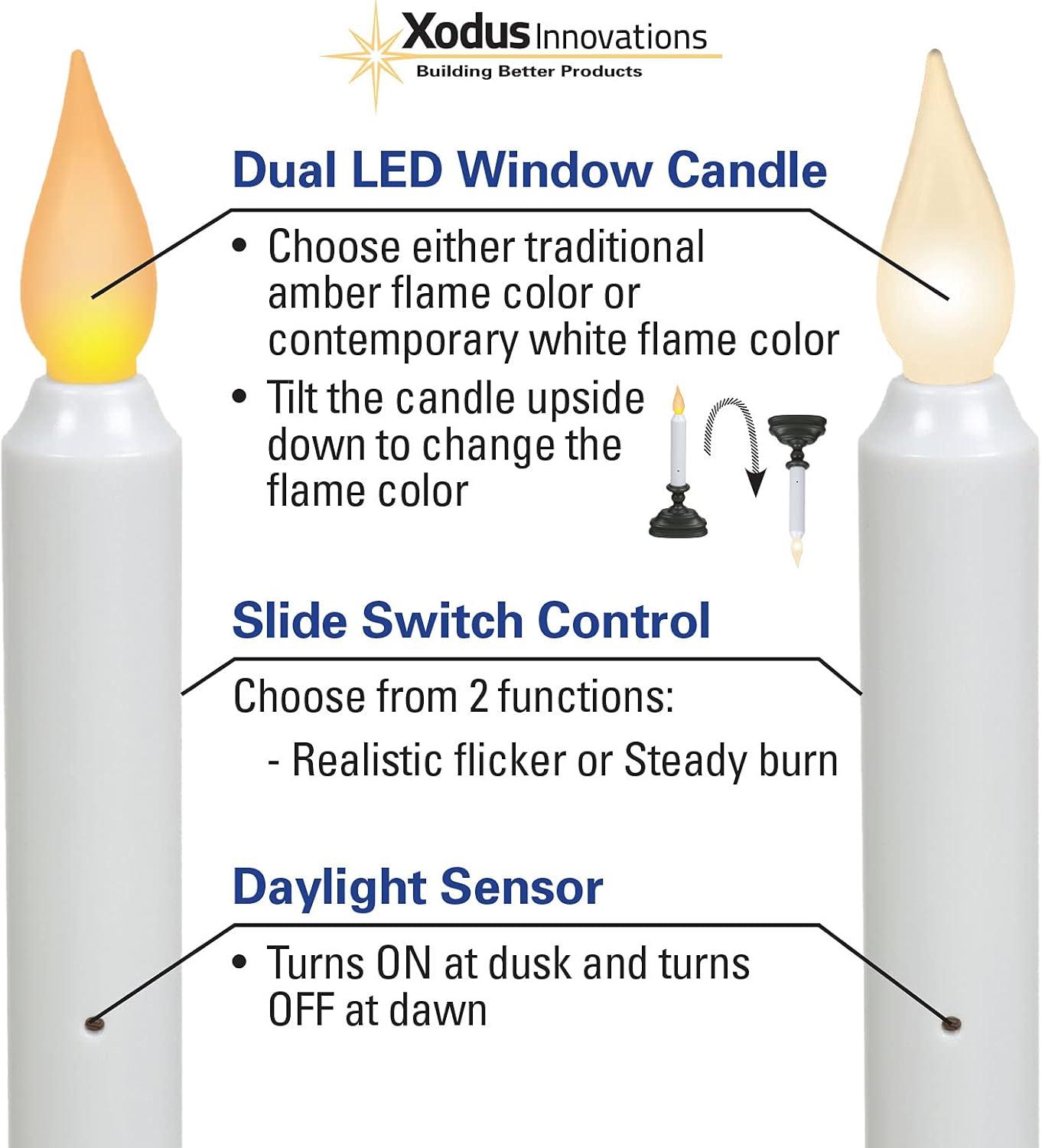 Xodus Innovations FPC1320B Dual Flame Color Dusk to Dawn Sensor Battery Operated 8.5 inch LED Window Candle, Gold