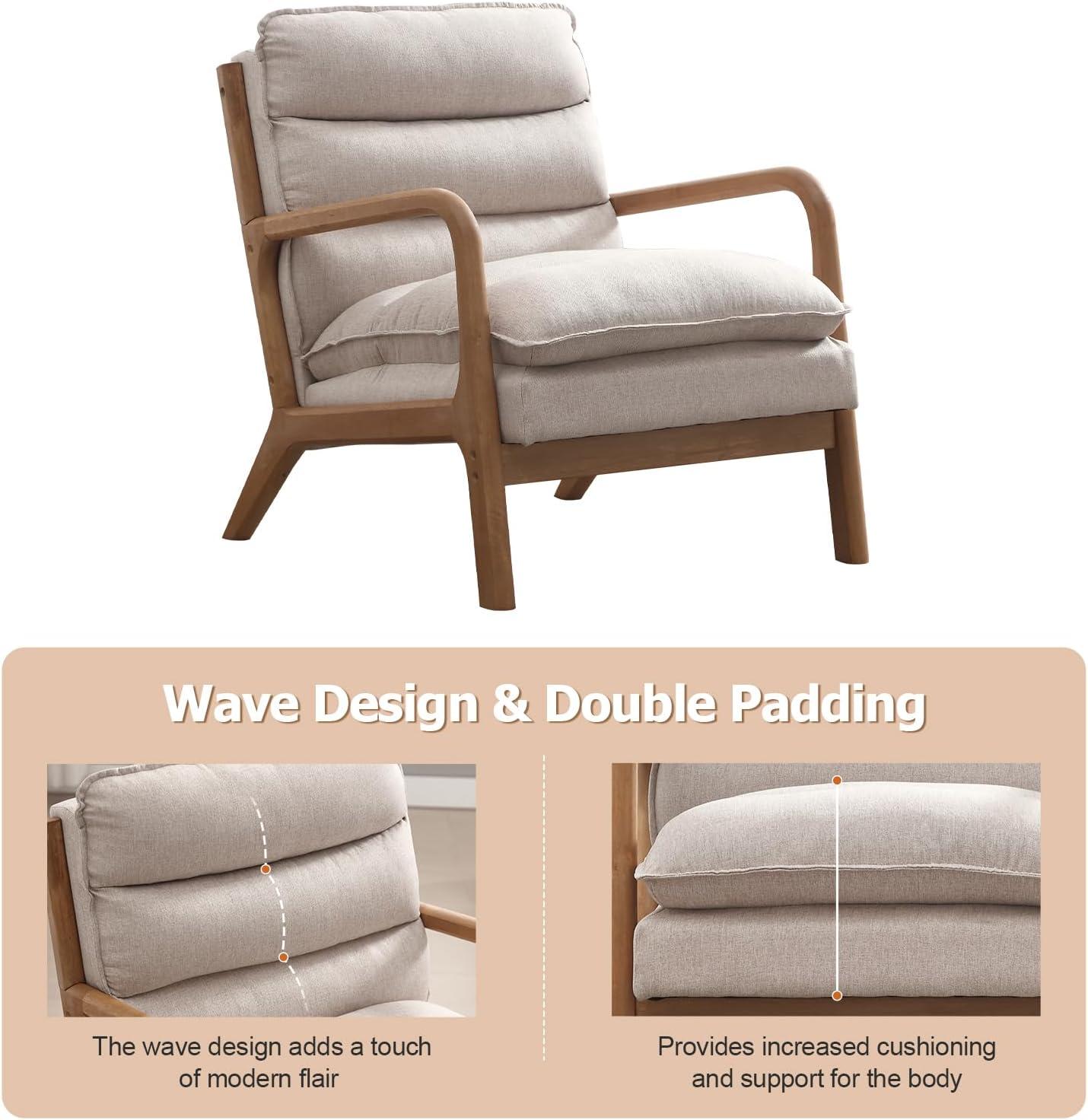 Karl home Accent Chairs Set of 2, Mid-Century Modern Chair with Pillow Upholstered Lounge Arm Chair with Solid Wood Frame & Soft Cushion for Living Room, Bedroom, Balcony, Beige