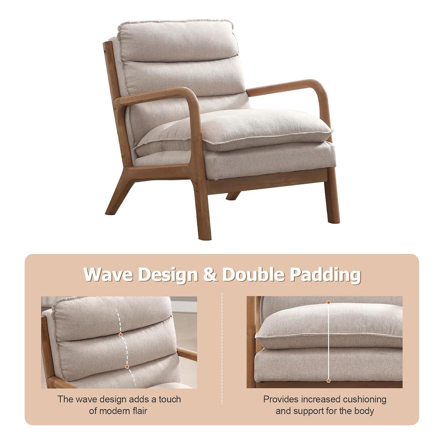 Karl home Accent Chairs Set of 2, Mid-Century Modern Chair with Pillow Upholstered Lounge Arm Chair with Solid Wood Frame & Soft Cushion for Living Room, Bedroom, Balcony, Beige