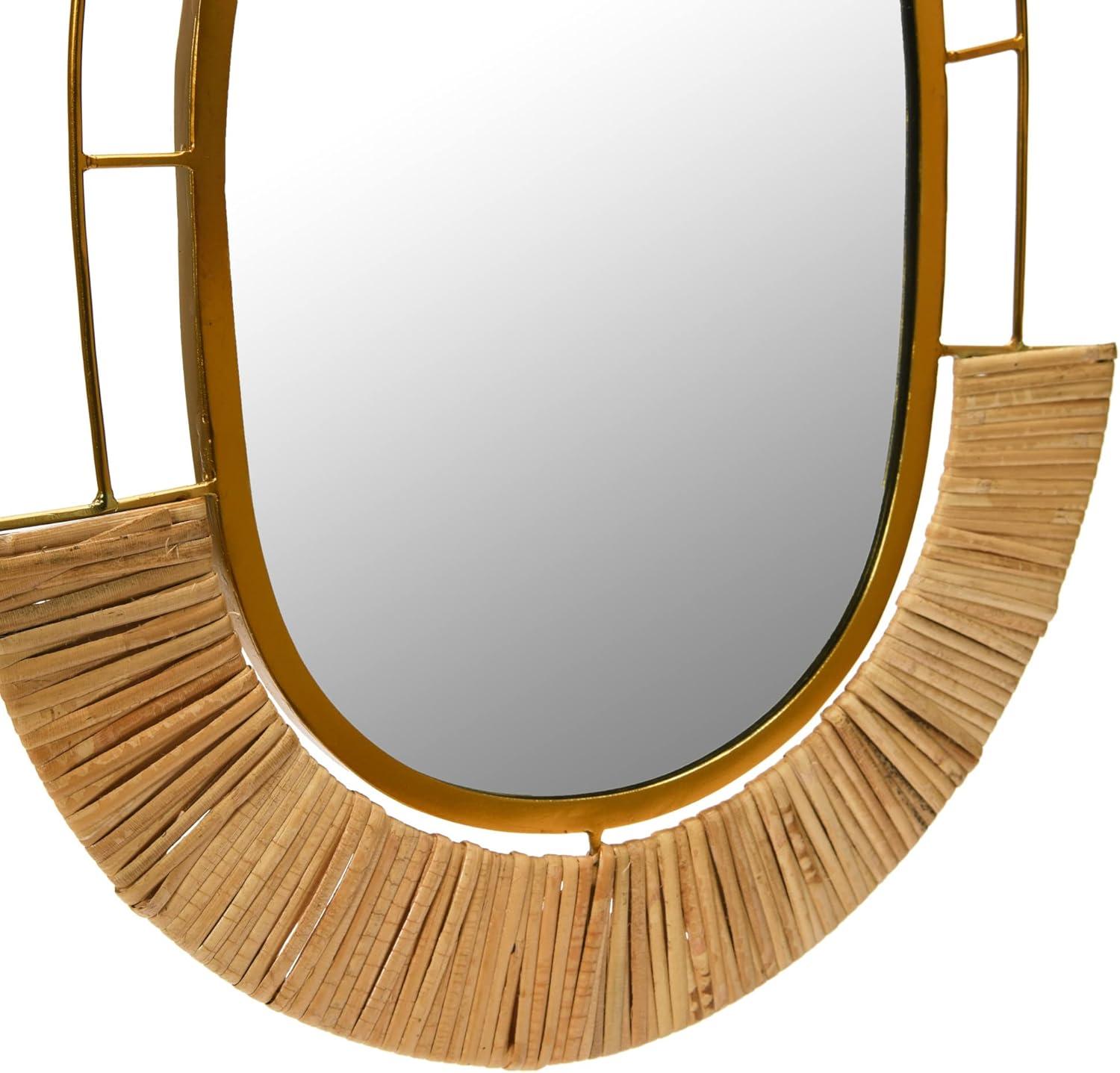 Storied Home Oval Modern Boho Metal and Cane Framed Wall Mirror Natural: Iron & Cane Material, No Assembly Required