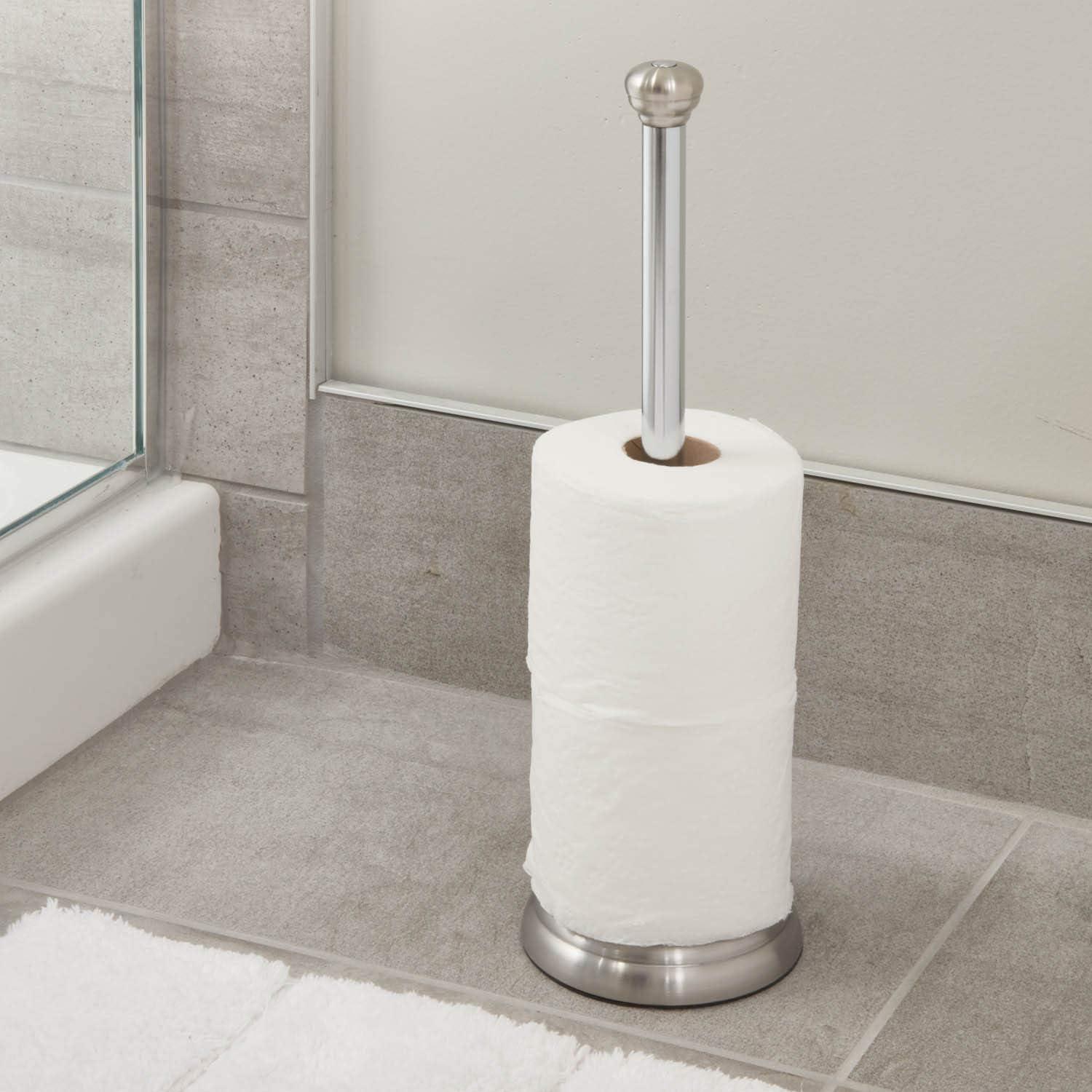 iDesign York Metal Toilet Tissue Roll Reserve, Brushed Stainless Steel and Chrome