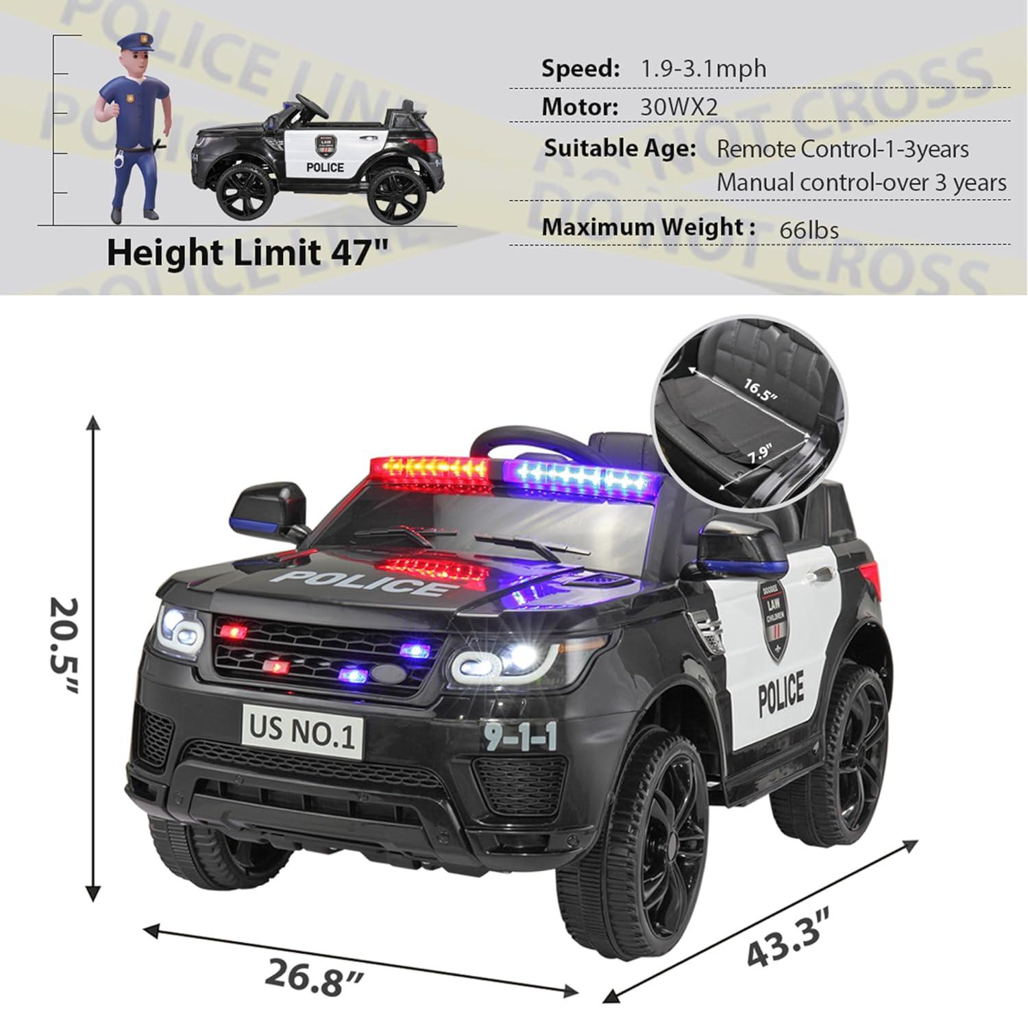 Allied Plush Inc 12V Kids Ride on Car, Electric Police Cars with Remote Control