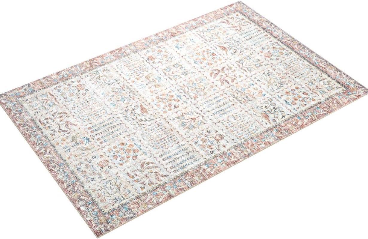 Cream Floral Synthetic Easy Care Accent Rug 3'-9" x 5'-6"