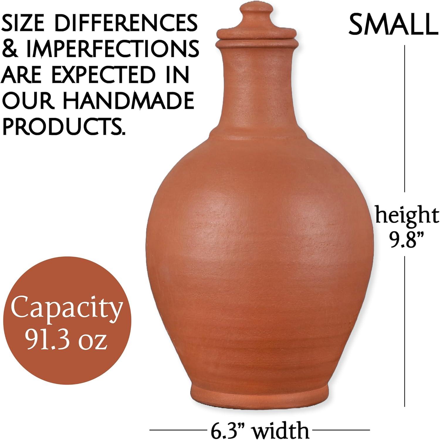 Small Handmade Unglazed Terracotta Clay Pitcher with Lid