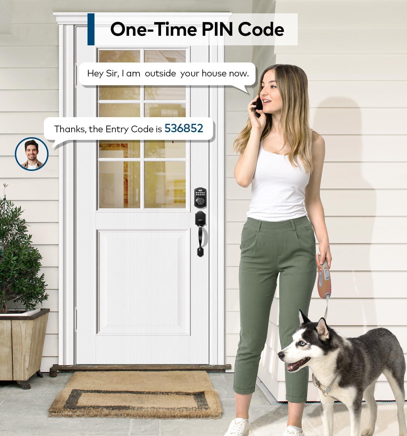 TEEHO Fingerprint Keyless Entry Door Lock Set, Electronic Front Deadbolt Locks with 2 Handles, Smart Digital Keypad Lock, Auto lock-Matte Black