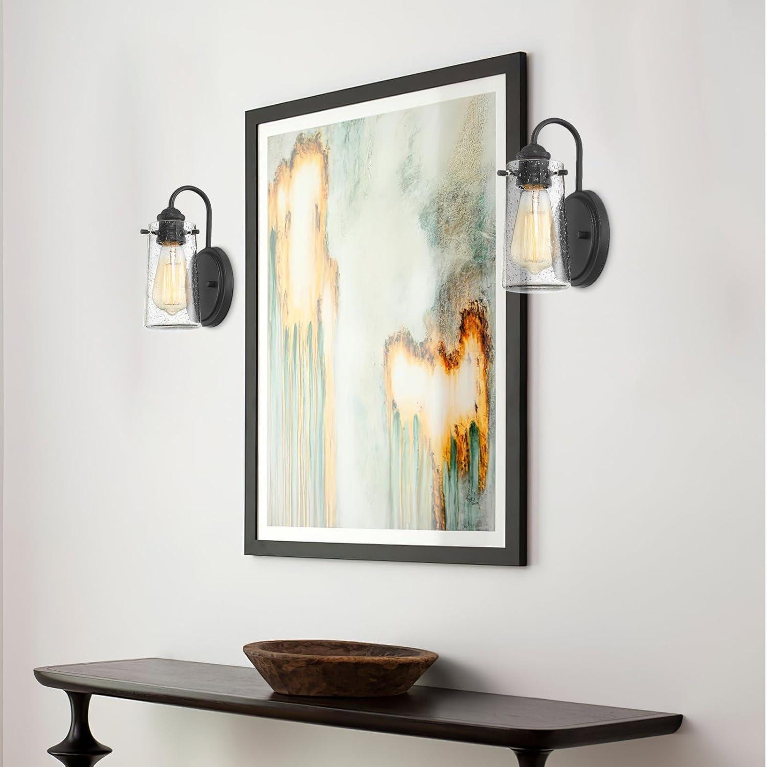 Kira Home Rayne 10" Modern Wall Sconce/Bathroom Light, Seeded Glass + Matte Black Finish