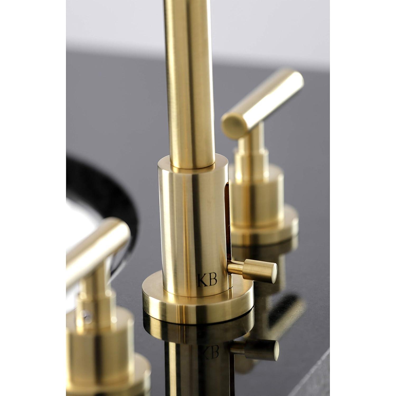 Kingston Brass Manhattan Two-Handle 3-Hole Deck Mount Widespread Bathroom Faucet with Brass Pop-Up Drain