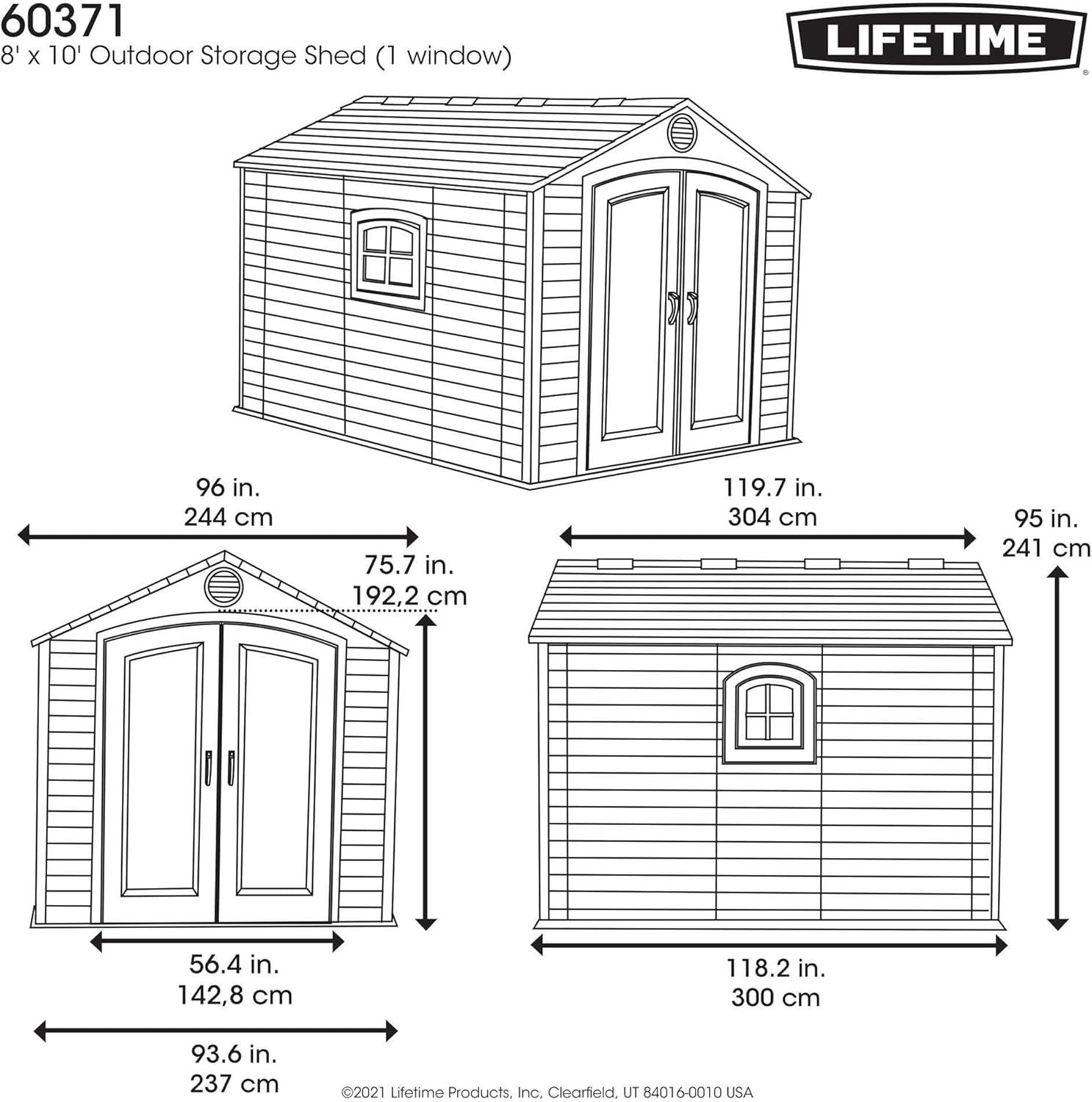 Lifetime Polyethylene Storage Shed, 71.25 sq. ft., 8 ft. x 10 ft. x 8 ft., Tan/Gray (60371)