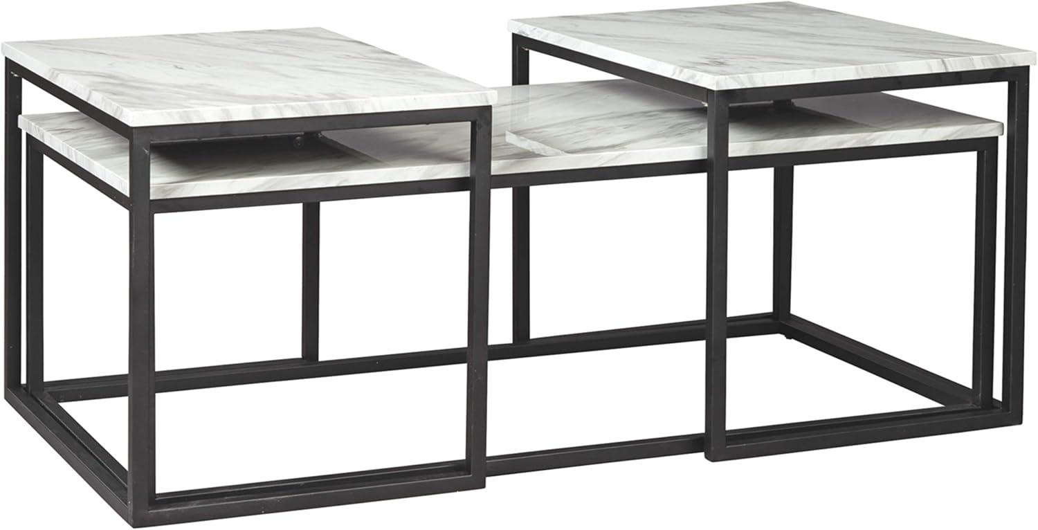 Benjara 3 Piece Occasional Table, Metal Frame, Marble Top, White and Black