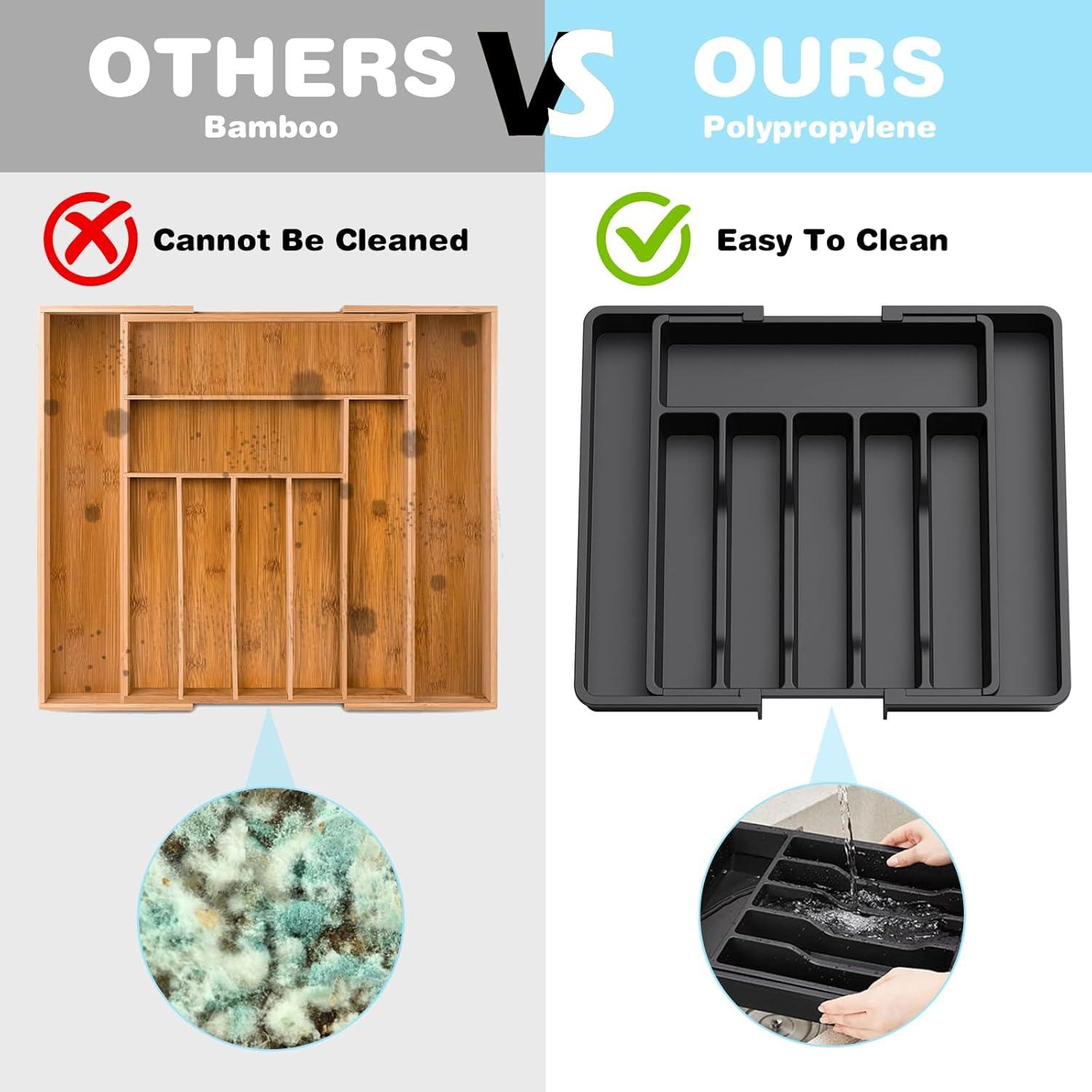 Charext Expandable Silverware Drawer Organizer with Large Capacity, Non-Slip Silicone Pads Flatware Divider, Easy to Clean, Elegant Design Reduces Slippage, Fits Any Kitchen or Home Style