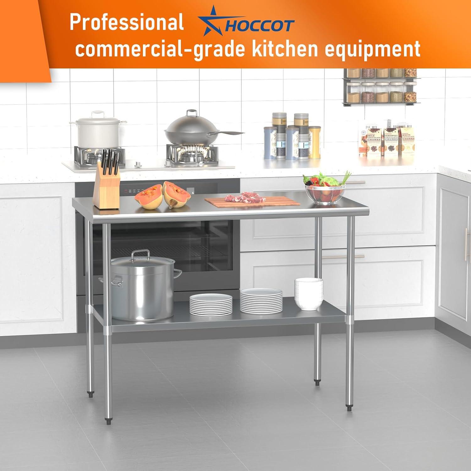 Stainless Steel Table for Food Prep & Work 30 x 48 inches Utility Table with Adjustable Undershelf, Commercial Workstation in Kitchen, Garage, Outdoor BBQ