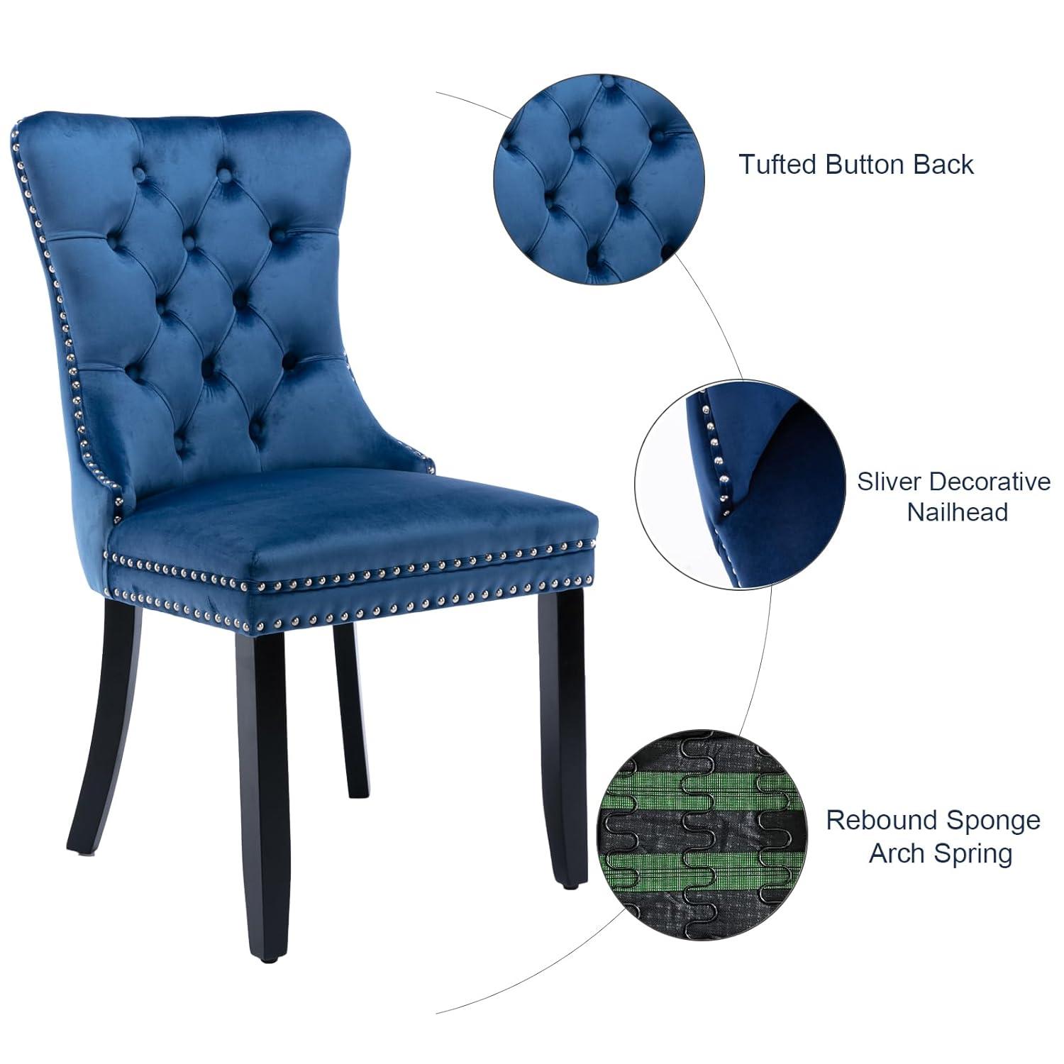 Tzicr Tufted Dining Chairs Set of 6, Upholstered Dining Chairs with Nailhead Back, Nailhead Trim, Velvet Dining Chairs for Kitchen/Bedroom/Dining Room(Blue)