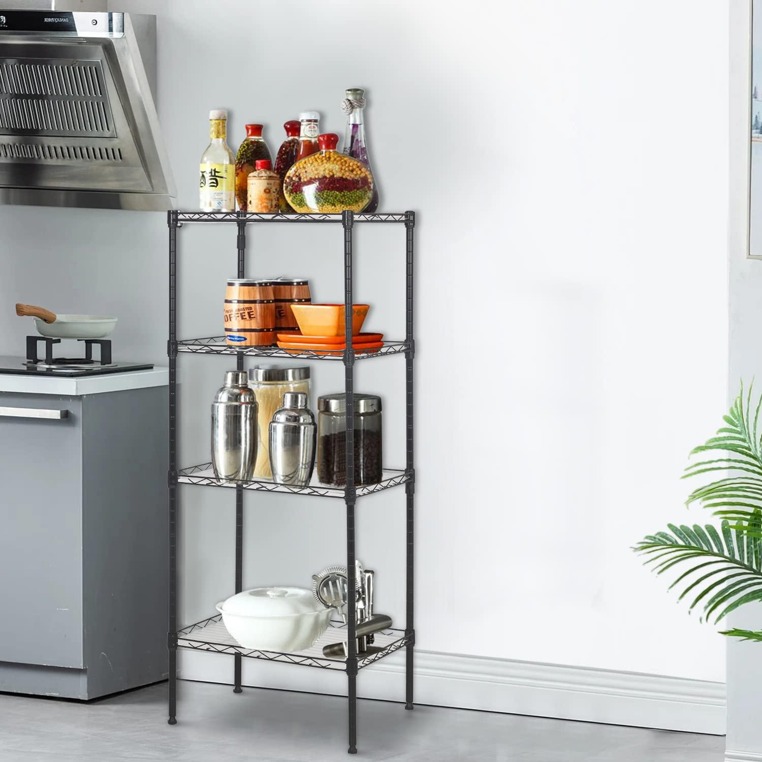 Adjustable Black 4-Tier Wire Shelving Unit