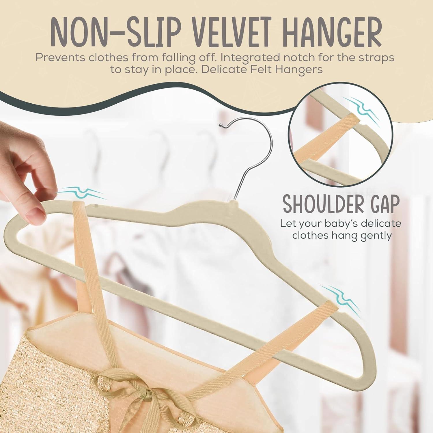 Ivory Velvet Kids Hangers 50 Pack - Perfect for Children’s Clothes, Space Saving Design With Soft Feel By TechZoo