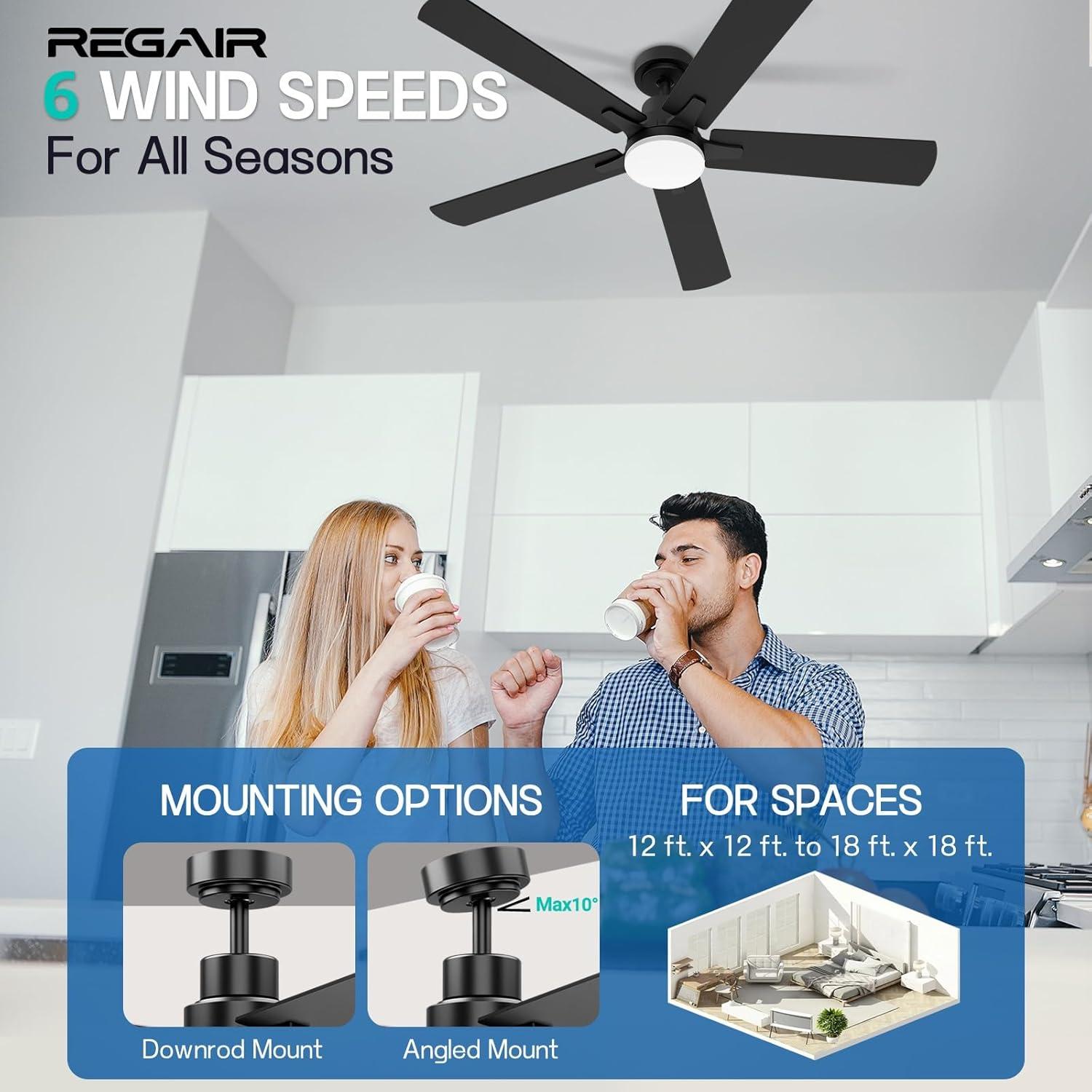 Smaair Downrod Indoor Ceiling Fan with Dimmable LED Control by Wifi APP