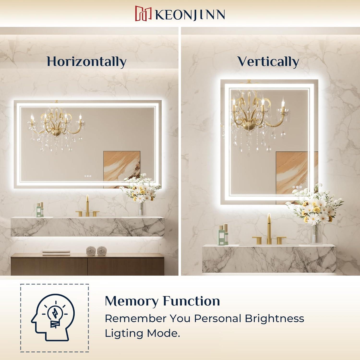 Ivy Bronx Keonjinn 40 X 24 In LED Bathroom Mirror With Lights, Adjustable 3 Color Lights, LED Vanity Mirror, Wall Mounted Anti-Fog Dimmable Mirror, UL Listed LED Driver, HD Tempered Glass(Horizontal/Vertical)