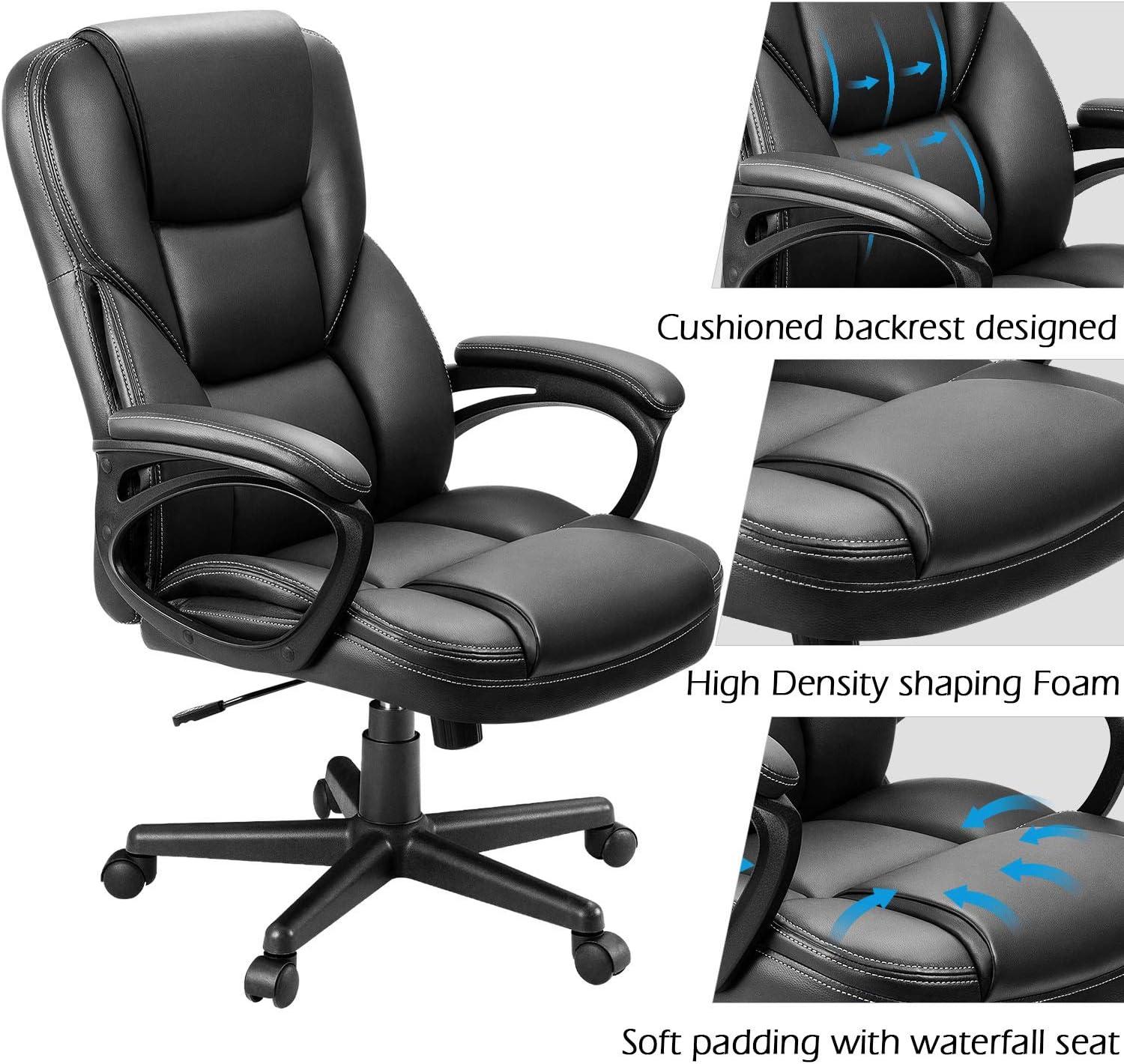 Office Executive Chair High Back Adjustable Managerial Home Desk Chair, Swivel Computer Leather Chair with Lumbar Support (Black)