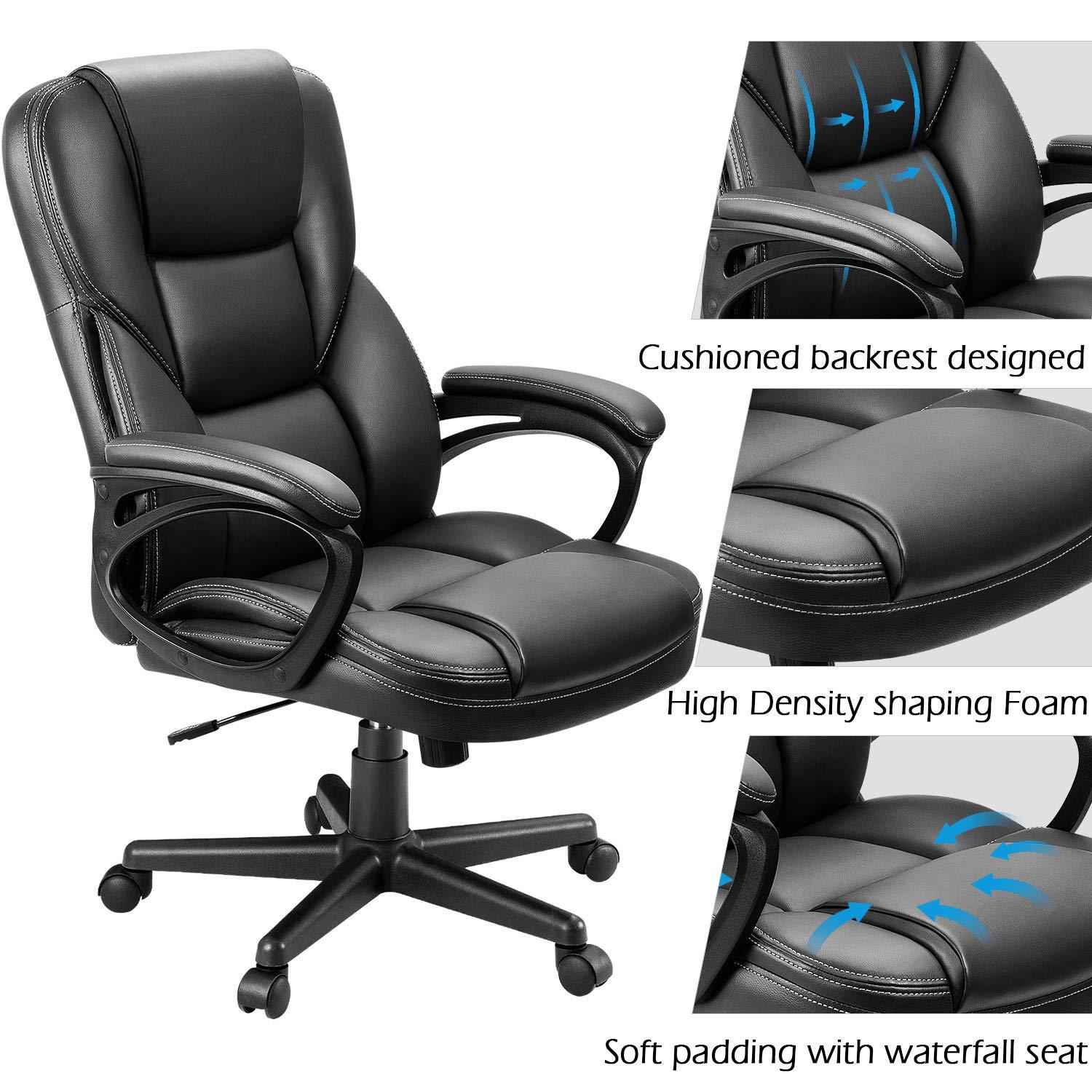 Office Executive Chair High Back Adjustable Managerial Home Desk Chair, Swivel Computer Leather Chair with Lumbar Support (Black)