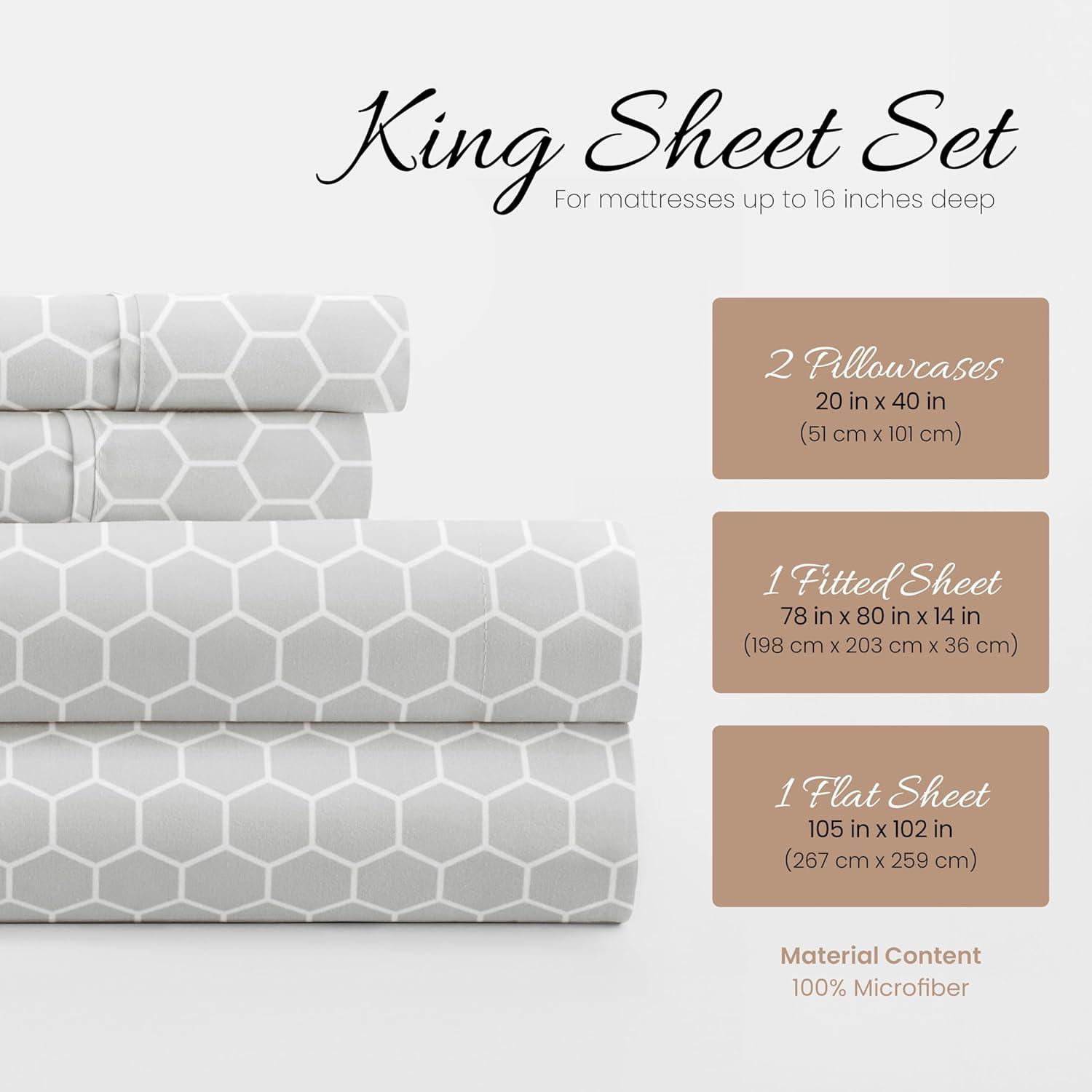 Gray Chevron King Microfiber Bedding Set with Pillow Covers