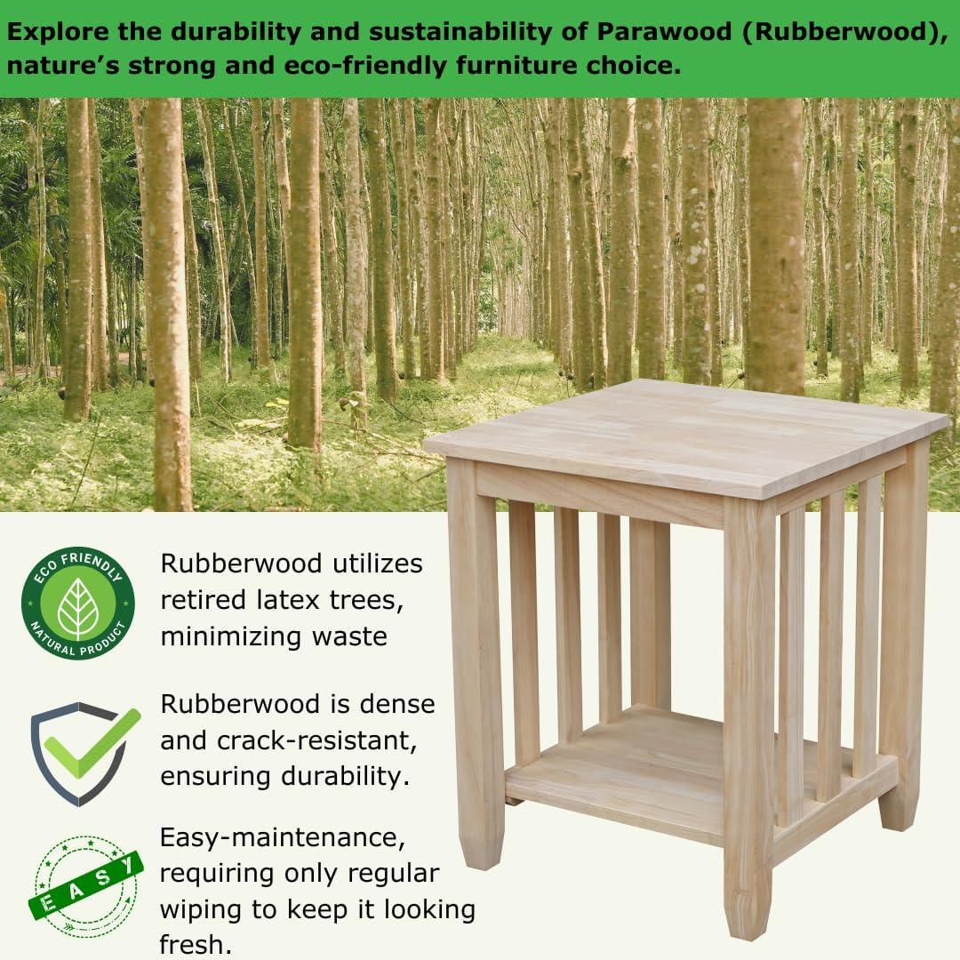 International Concepts Mission Tall End Table: Hardwood Frame, Square Shape, 25" Height, Shelf Storage
