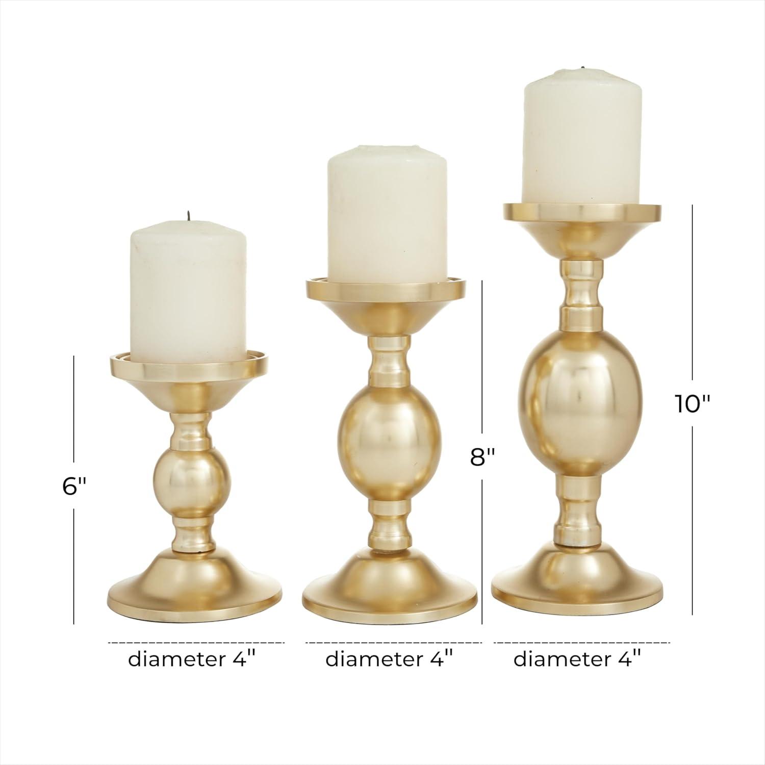 Deco 79 Aluminum Metal Decorative Candle Holder Pillar Candle Stand, Set of 3 Candlestick Holder 10", 8", 6"H, Gold