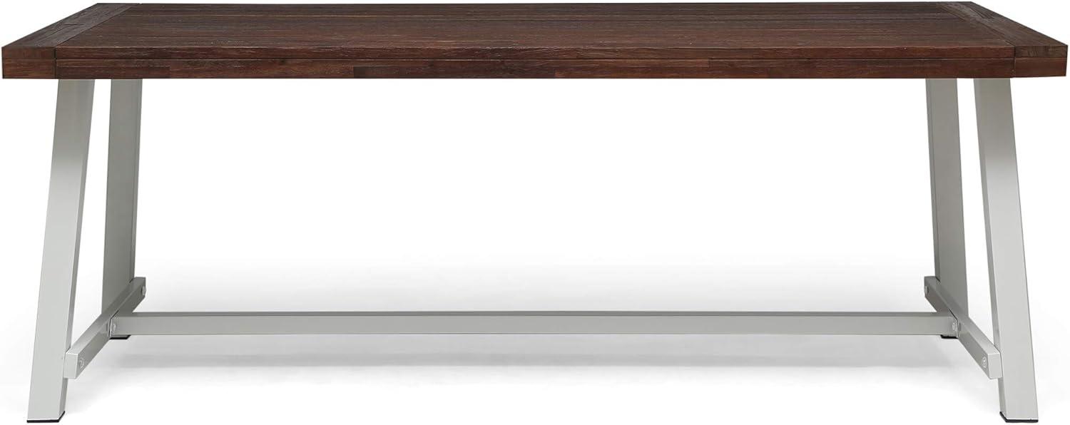 GDFStudio Emersyn Outdoor Acacia Wood and Iron Dining Table with Slat Top, Light Gray/Black