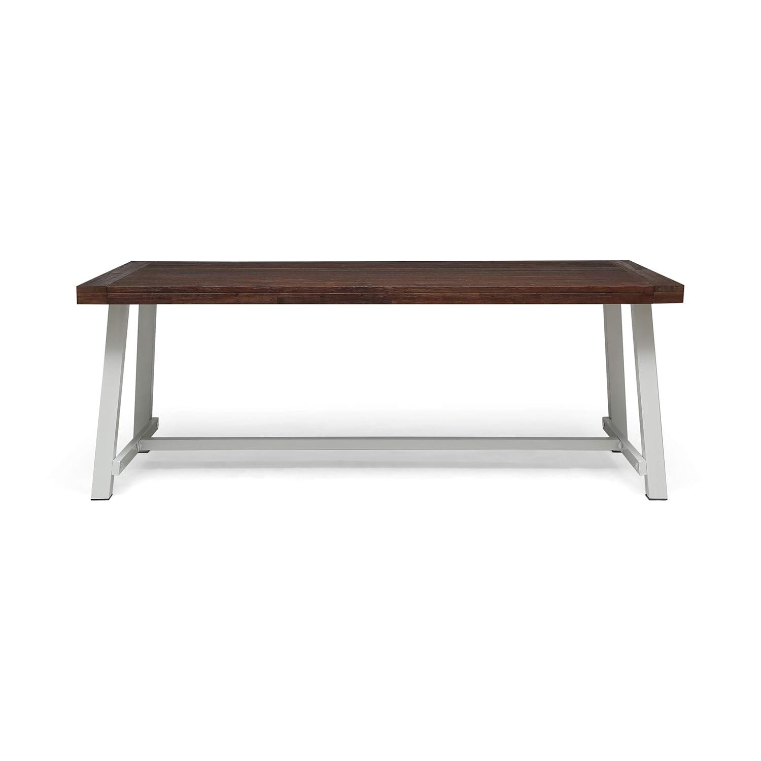 GDFStudio Emersyn Outdoor Acacia Wood and Iron Dining Table with Slat Top, Light Gray/Black