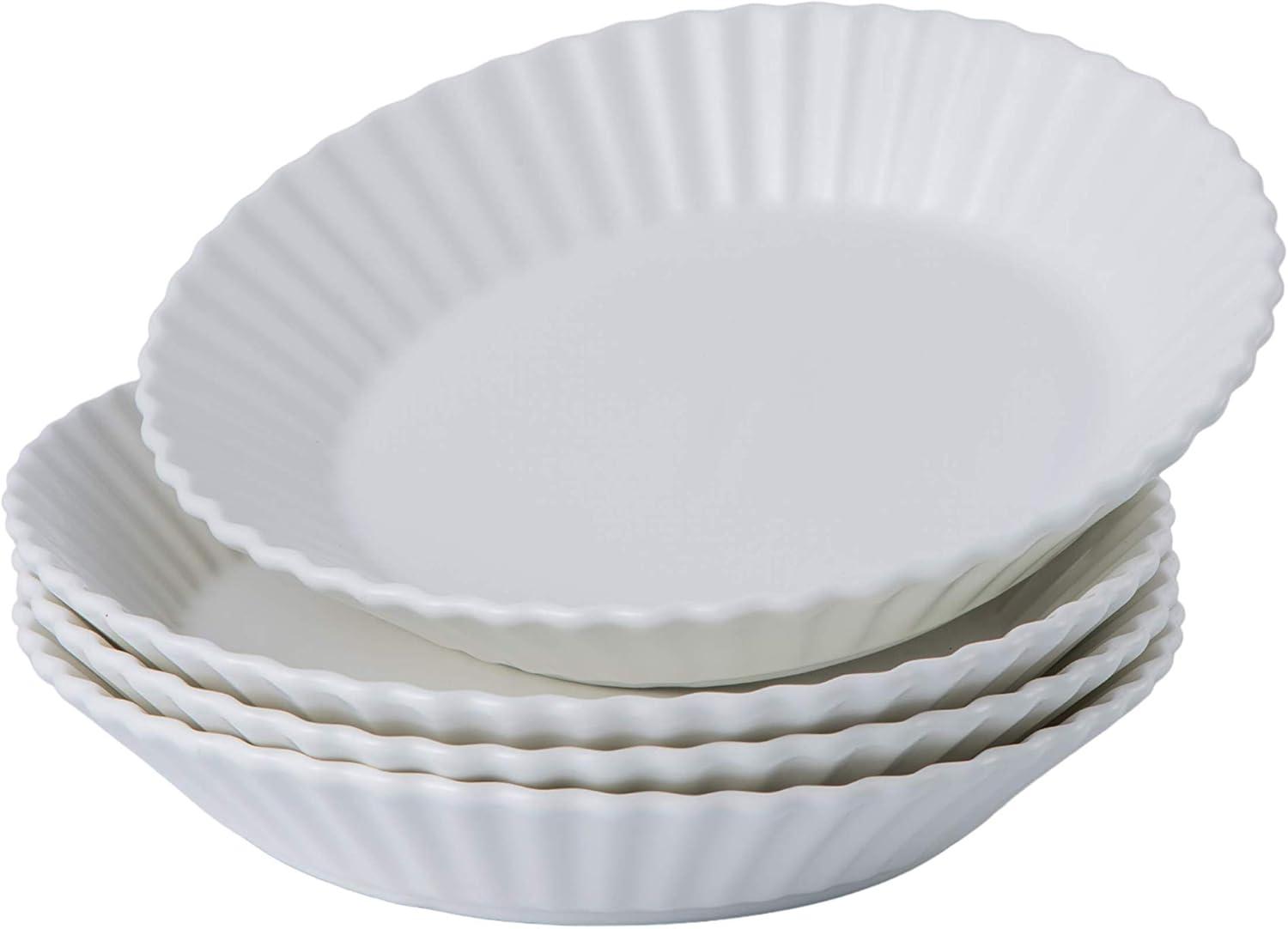 White Fluted 8" Porcelain Salad and Dessert Plates, Set of 4