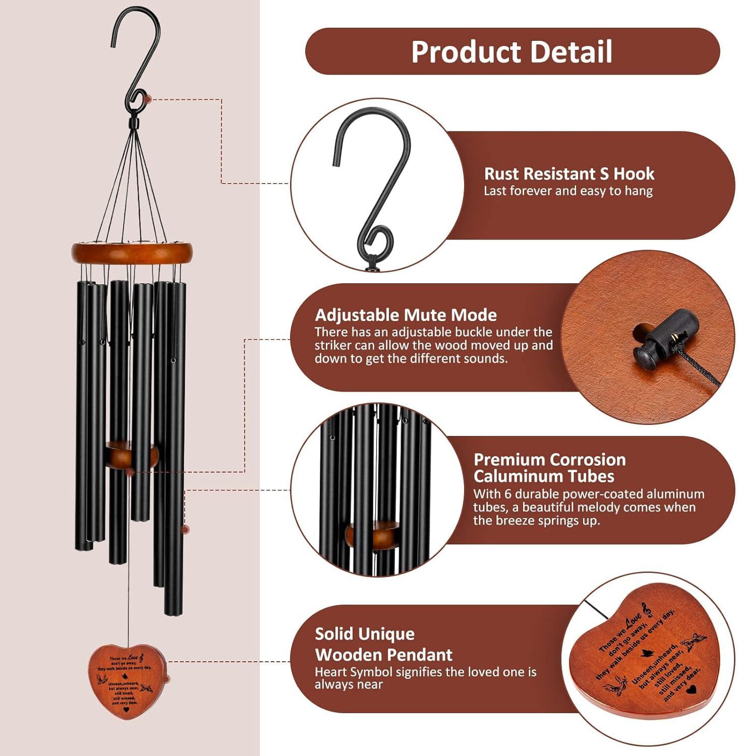 Sympathy Gifts for Loss of Loved One 32" Memorial Wind Chimes for Loss of Loved One Bereavement Condolence Gifts Sympathy Windchimes Memory Wind Chime with Memorial Card