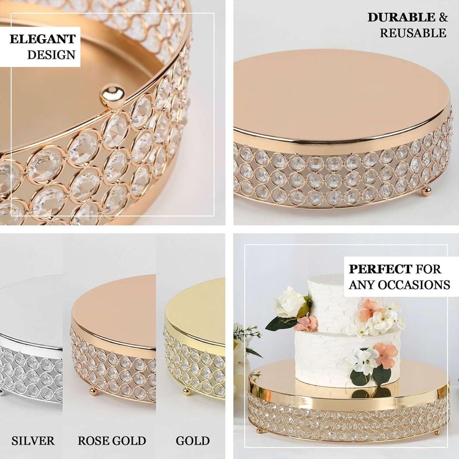 Efavormart 13" Blush/Rose Gold Crystal Beaded Metal Cake Stand Pedestal, Cupcake Display, Dessert Riser