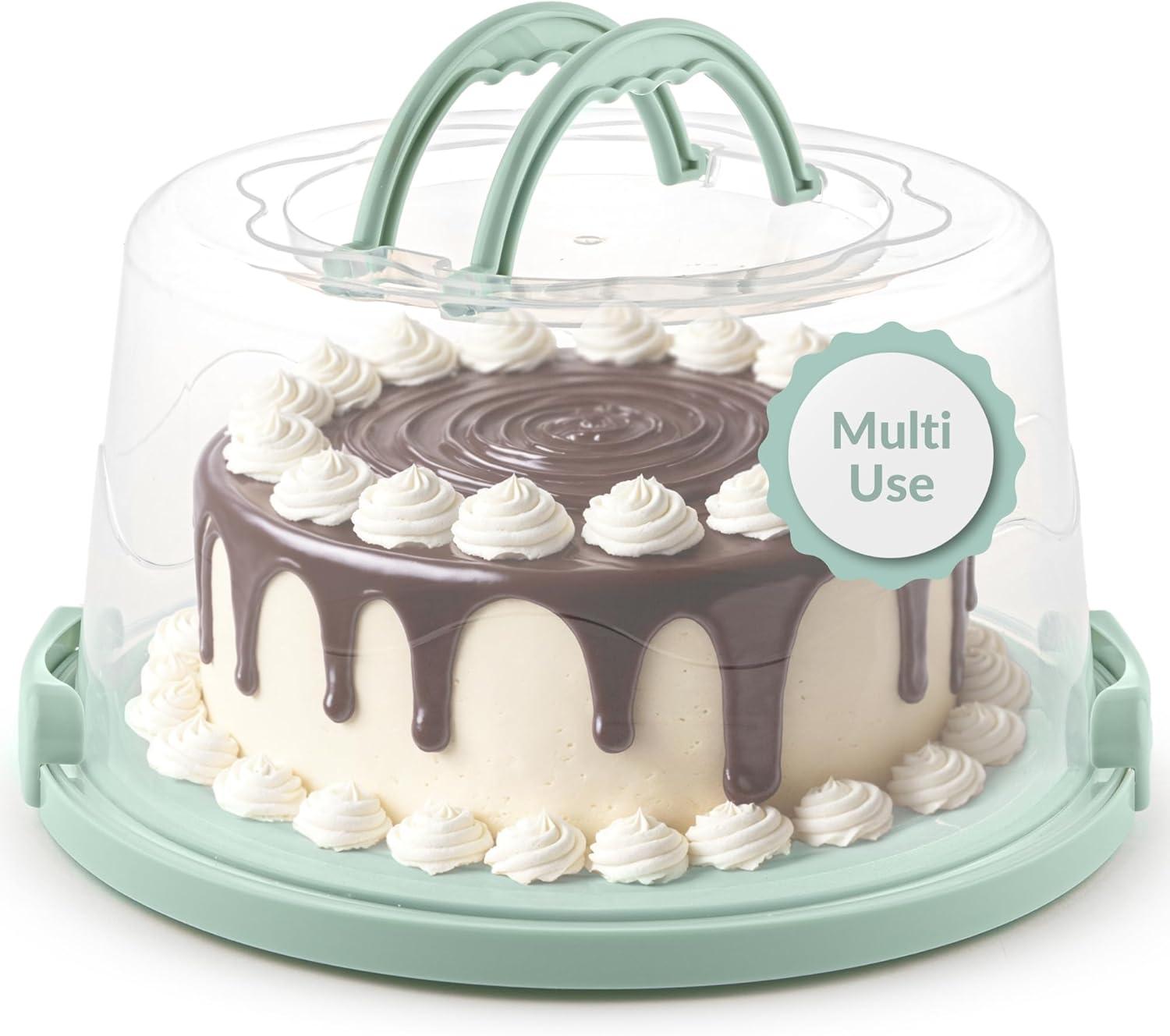 Green Extra Large Cake Carrier with Clear Lid and Handles