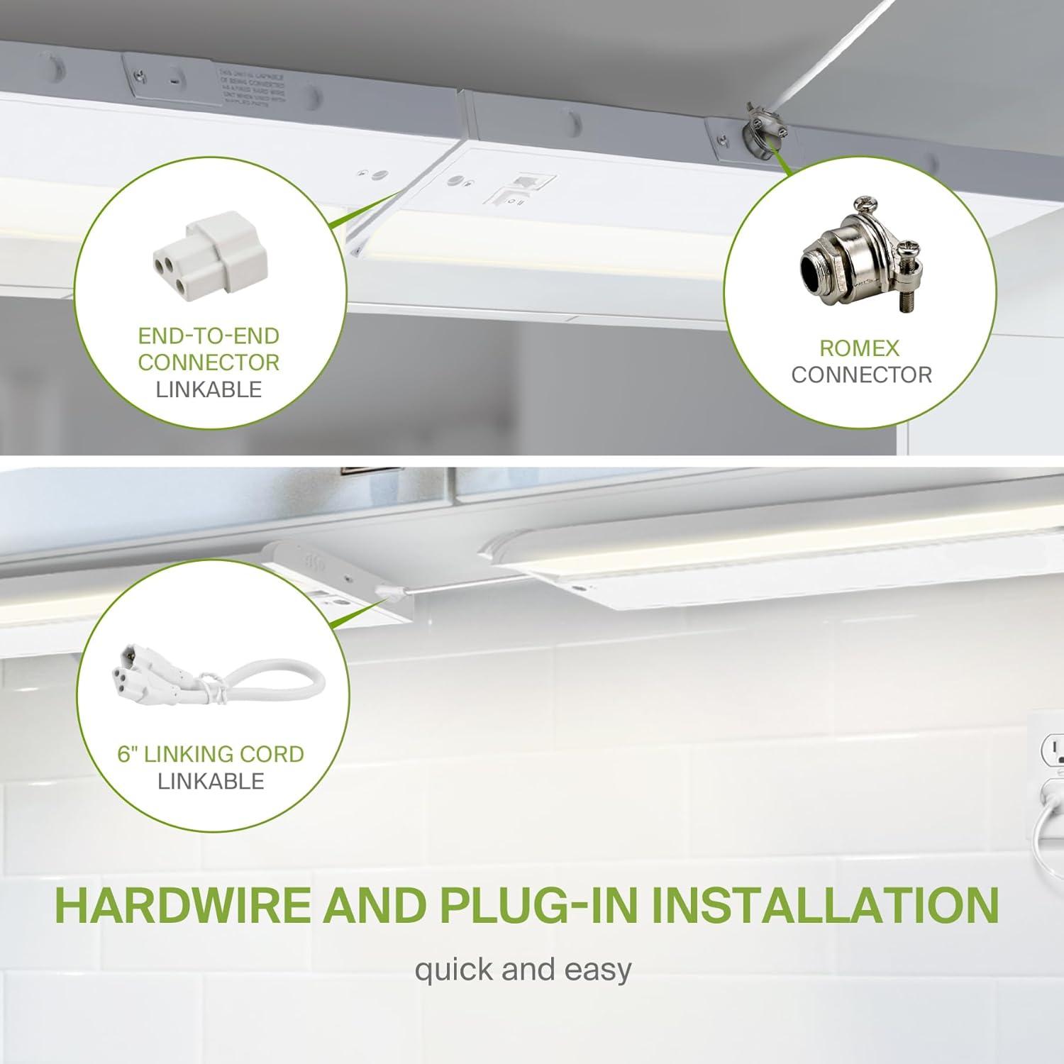 ASD Swivel LED Under Cabinet Lighting, 24 Inch 12W, Hardwired or Plug-in, 2700K/3000K/4000K Selectable, Rotatable Lens, Dimmable Linkable Under Counter Light for Kitchen, ETL & Energy Star