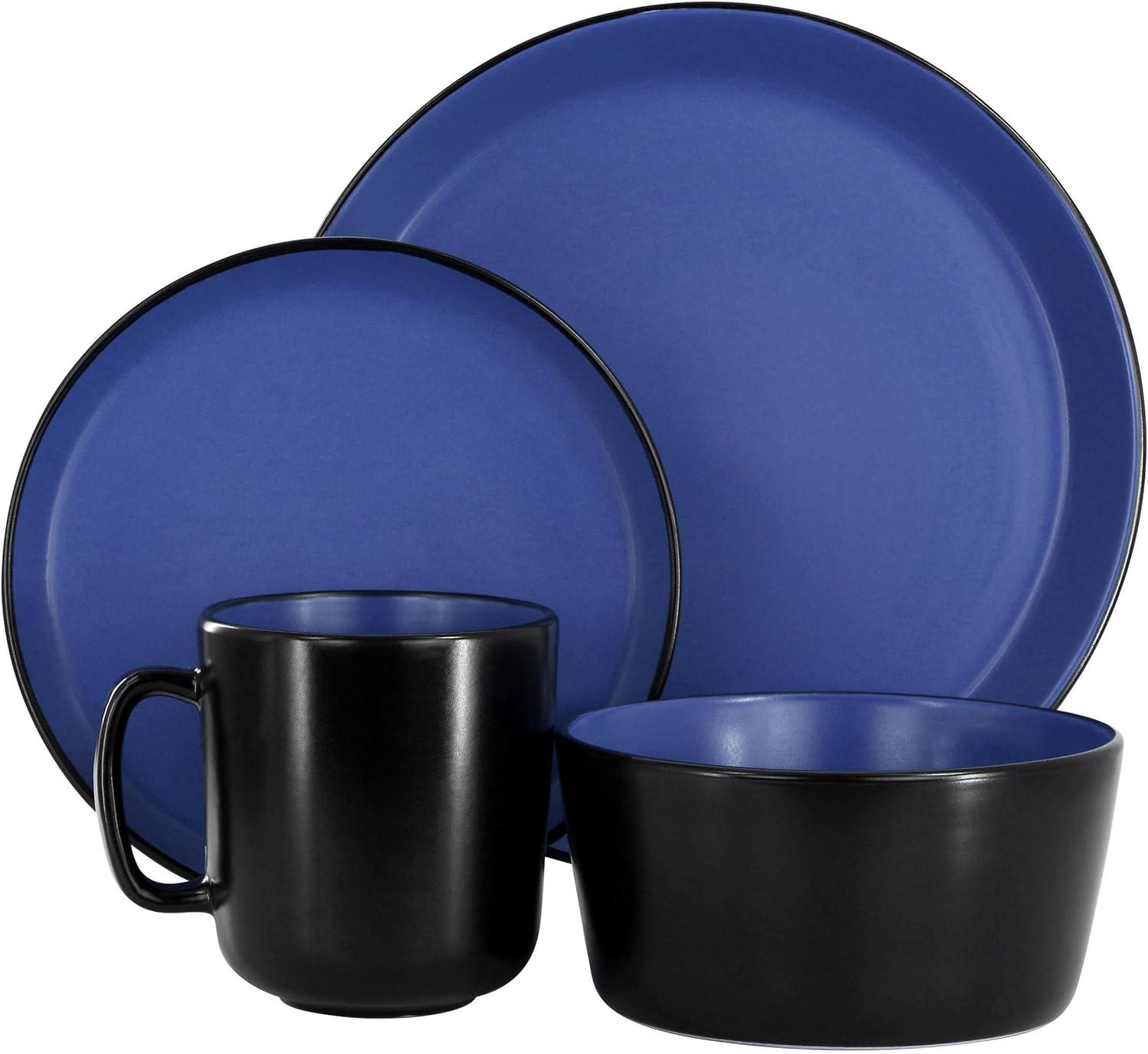 Elama Bacarra 16 Piece Stoneware Dinnerware Set in Two Tone Black and Red