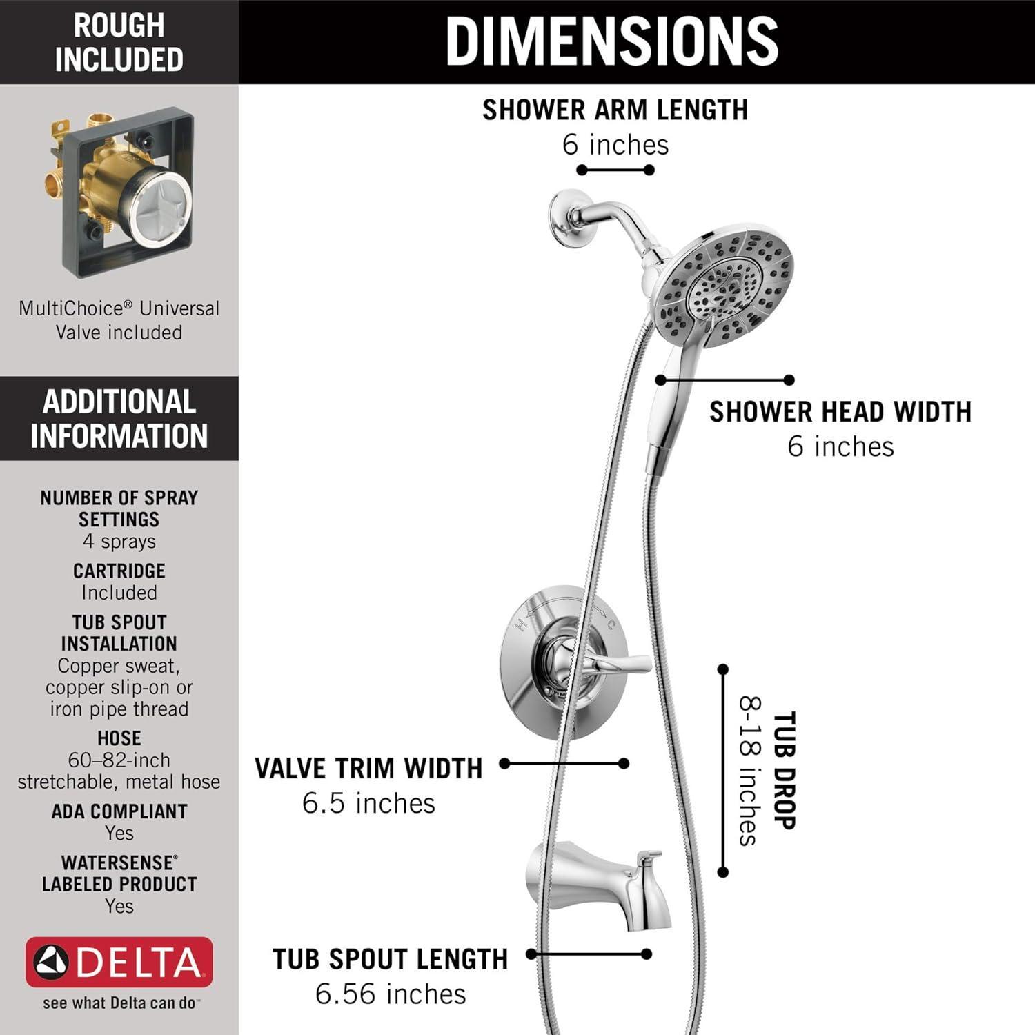 Arvo Single-Function Tub Shower Faucet Set, Shower Trim Kit with In2ition Shower Head and Valve