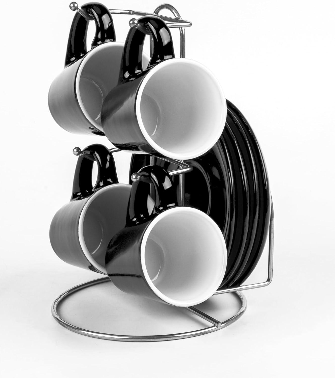 Bene Casa Black Ceramic Espresso Cups & Saucers Set of 9