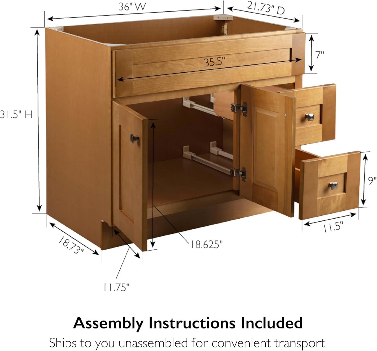 Brookings 36 Inch Bathroom Vanity, Solid Wood, Ready to Assemble