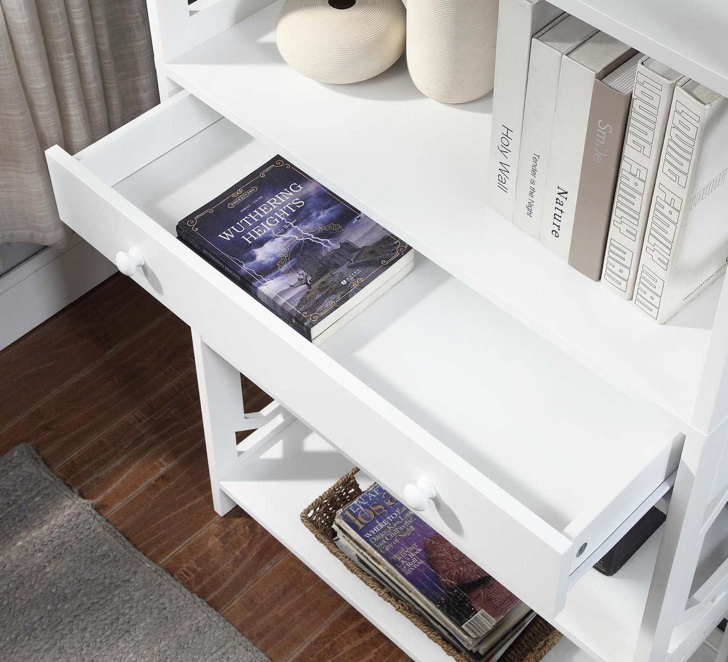 Omega White 5-Tier Bookcase with Spacious Drawer