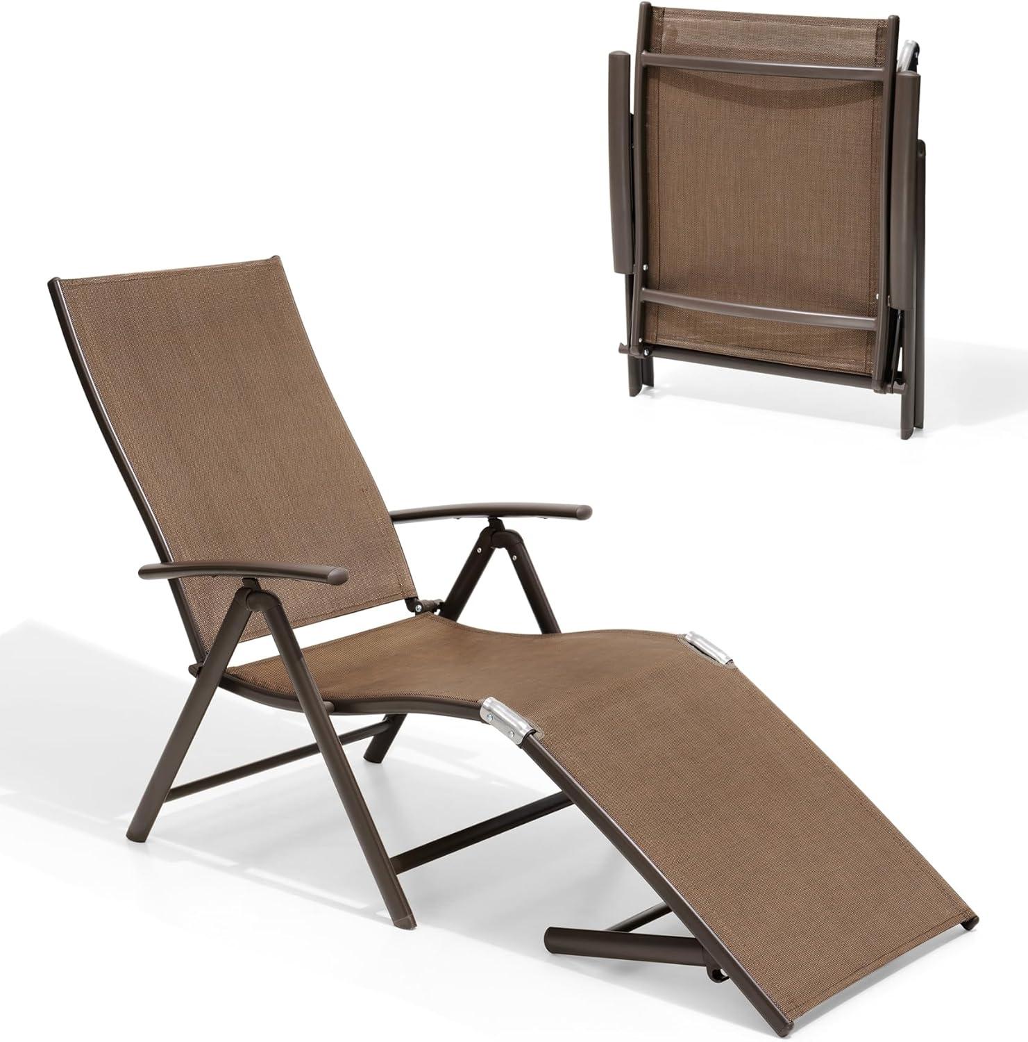 Pellebant Outdoor Chaise Lounge Aluminum Patio Folding Chair,Brown