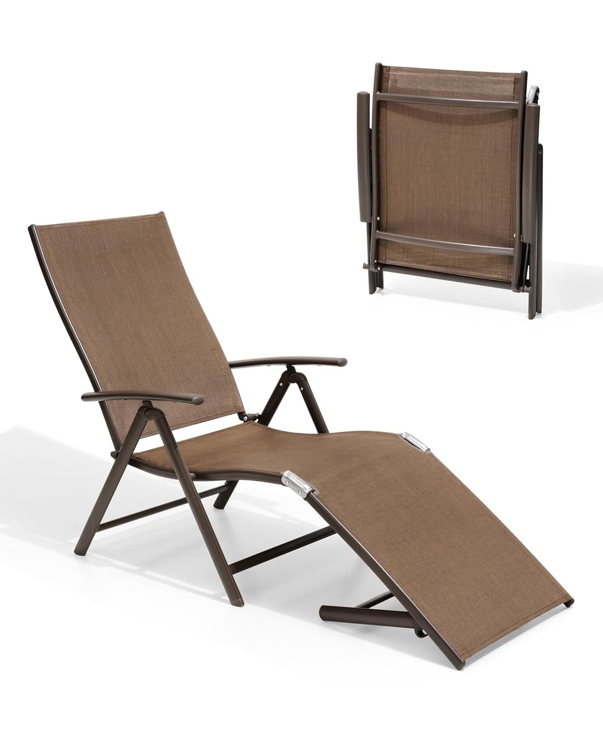 Pellebant Outdoor Chaise Lounge Aluminum Patio Folding Chair,Brown
