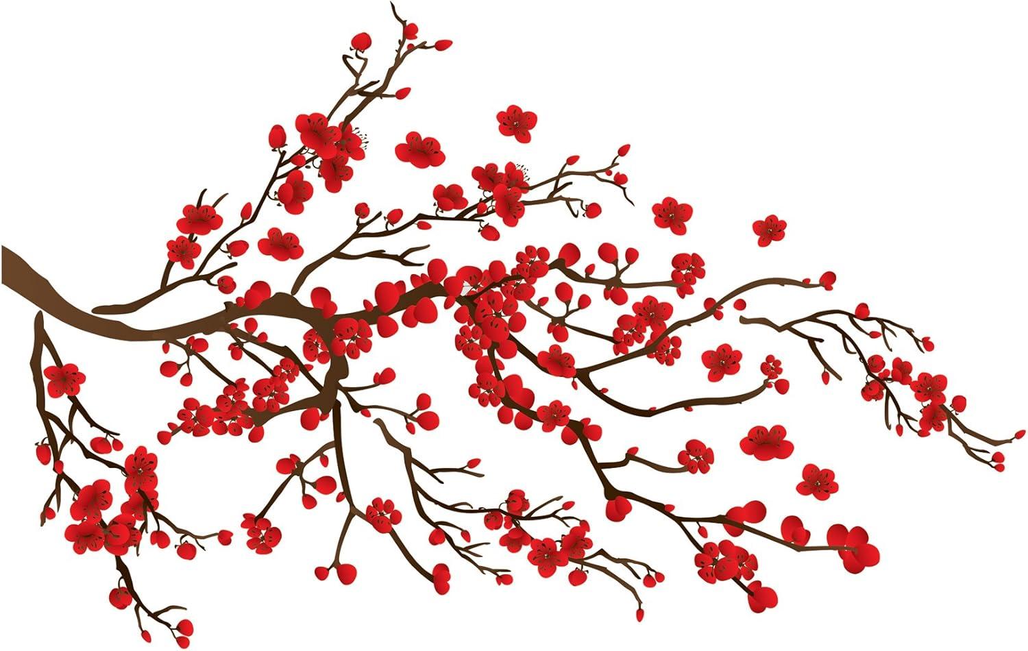 Red and Brown Floral Branch Self-Adhesive Wall Decal